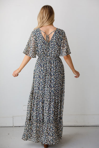 flowy Navy Floral Maxi Dress