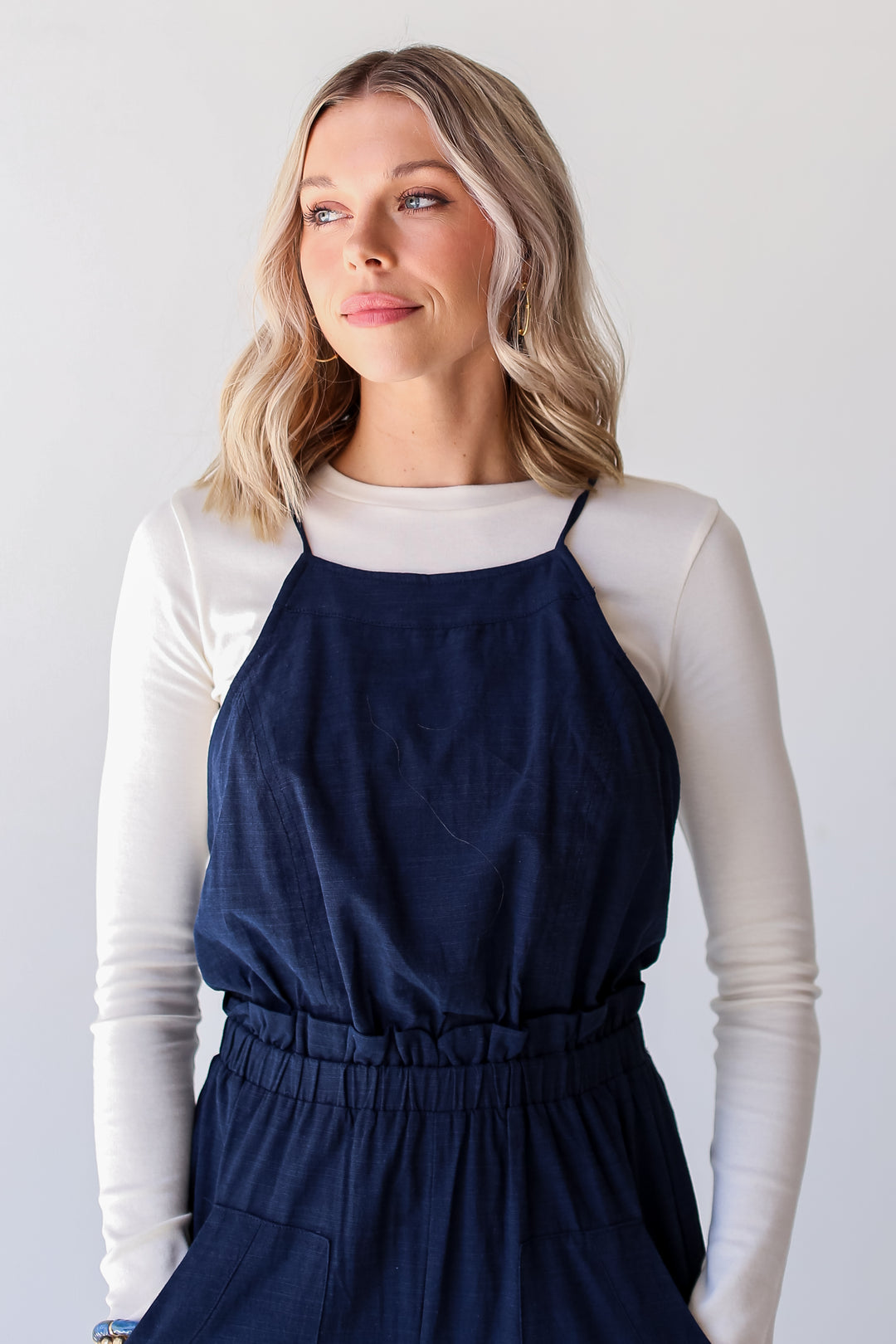 cute navy Wide Leg Jumpsuit close up