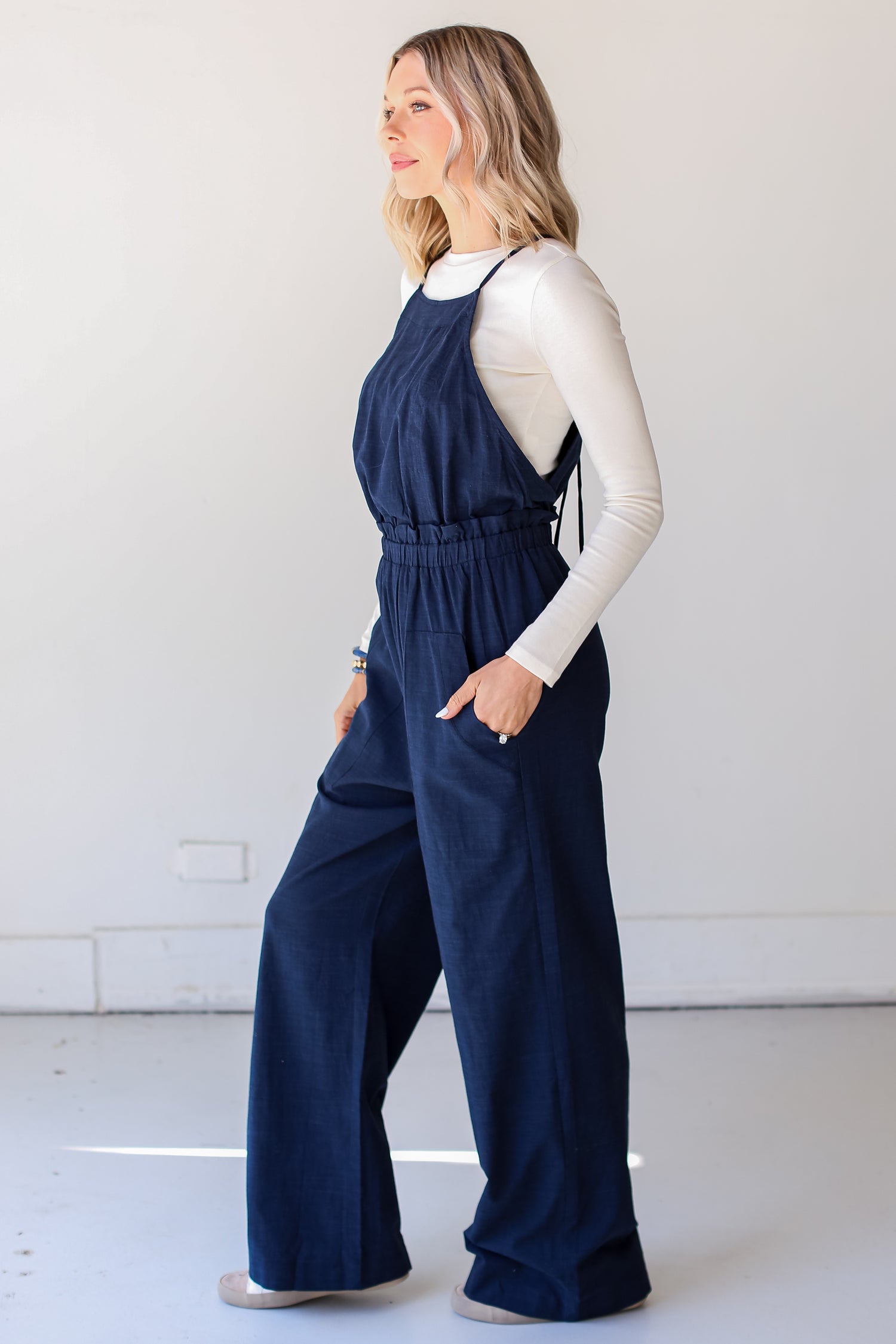 navy Wide Leg Jumpsuit side view