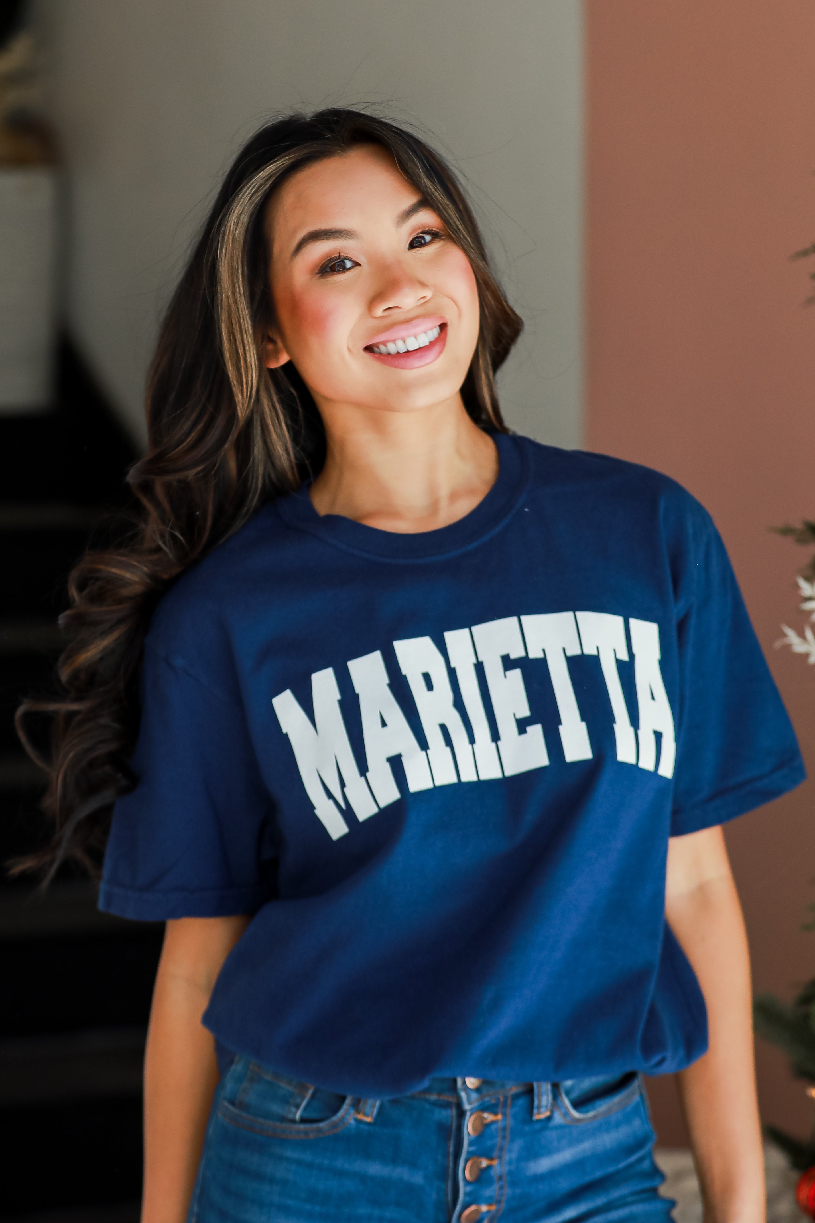 Navy Marietta Tee on dress up model