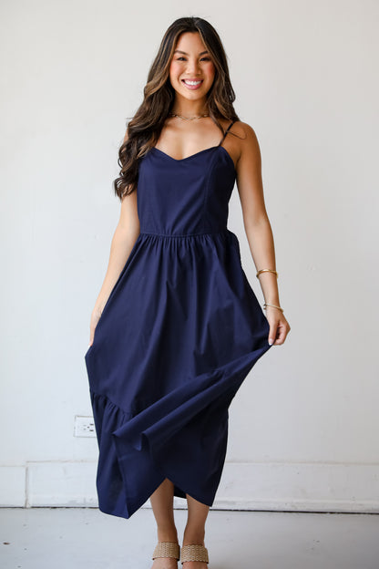 Timeless Disposition Navy Midi Dress