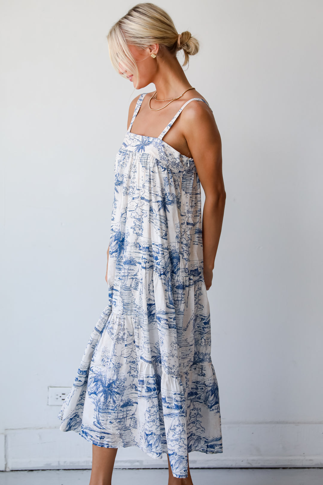 Tropical Lifestyle Blue Tiered Midi Dress