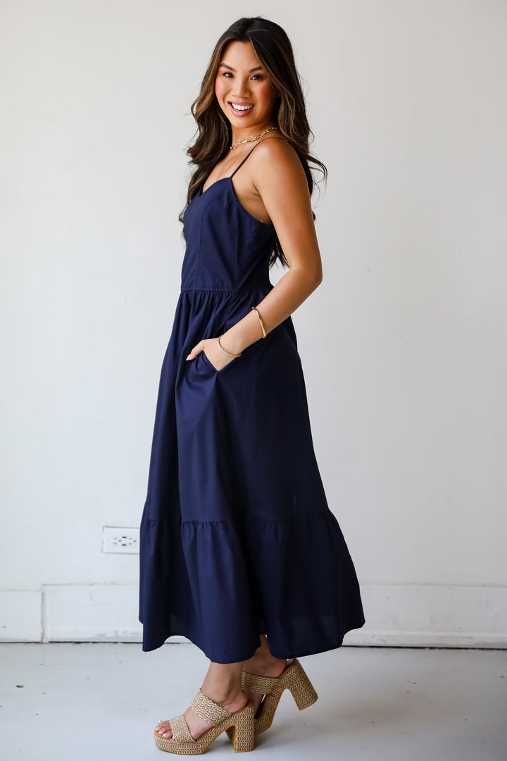 Timeless Disposition Navy Midi Dress