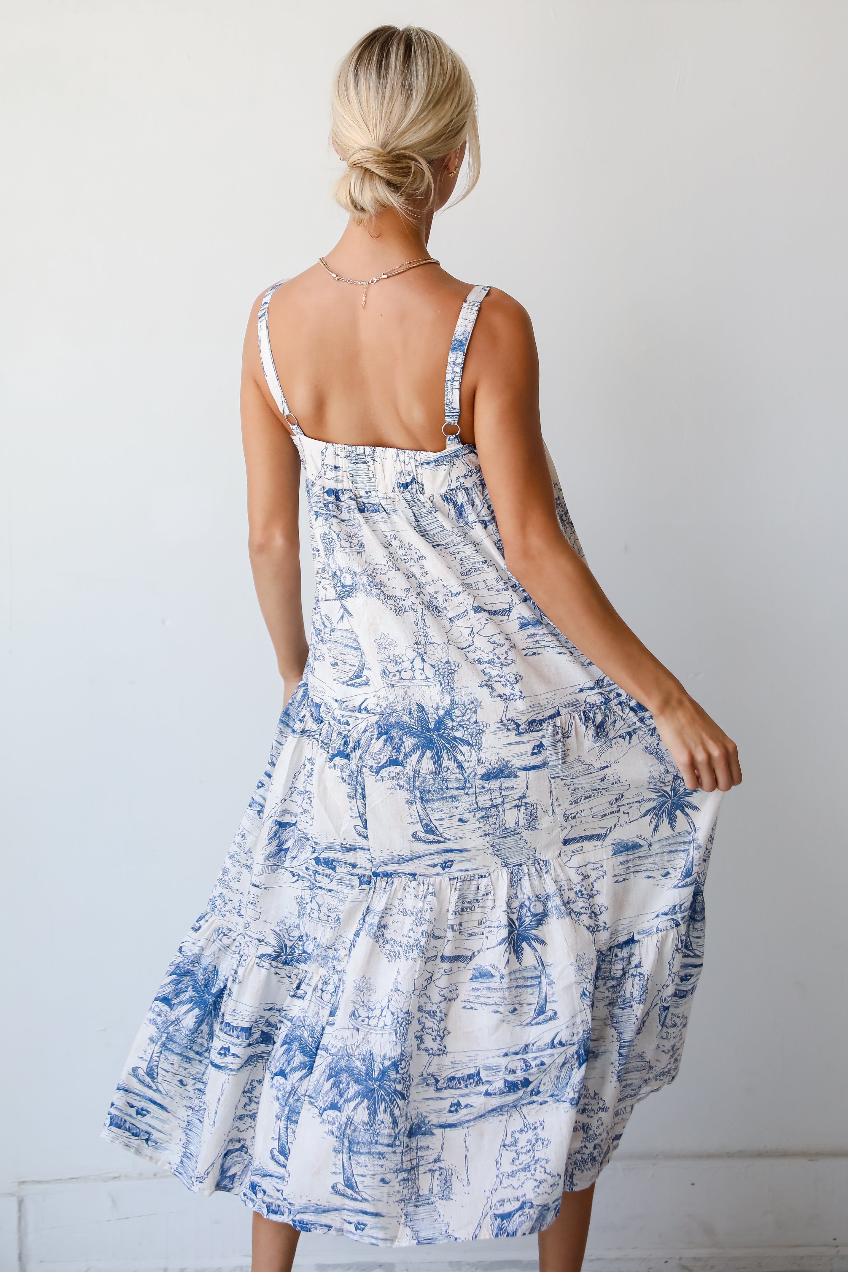 Tropical Lifestyle Blue Tiered Midi Dress