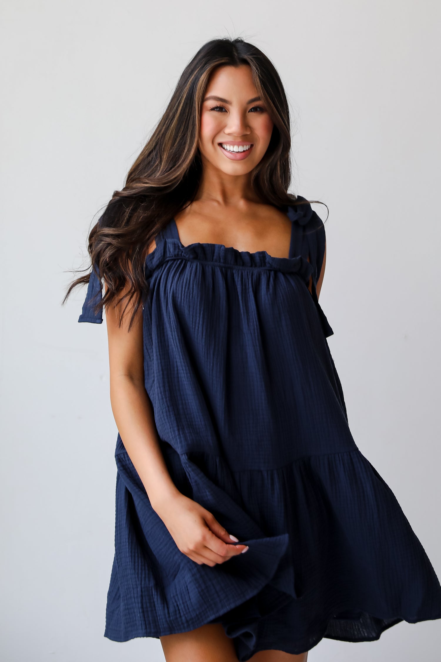 Precious Perspective Navy Linen Mini Dress