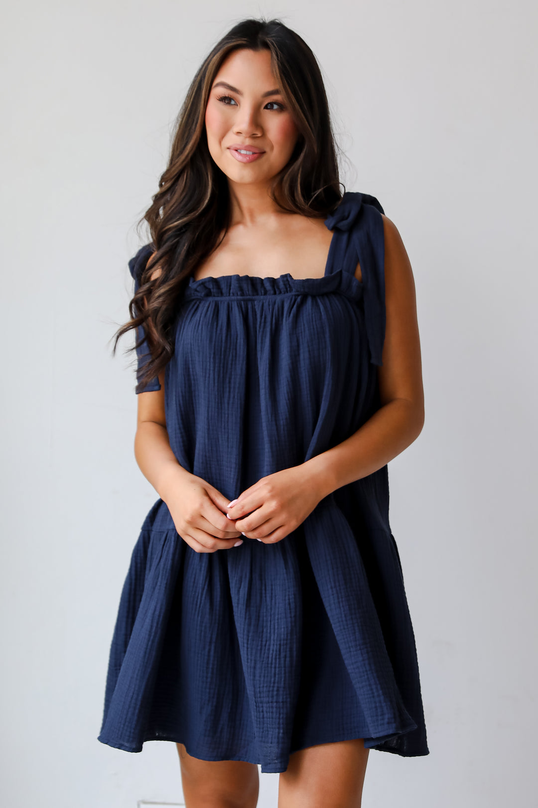 Precious Perspective Navy Linen Mini Dress