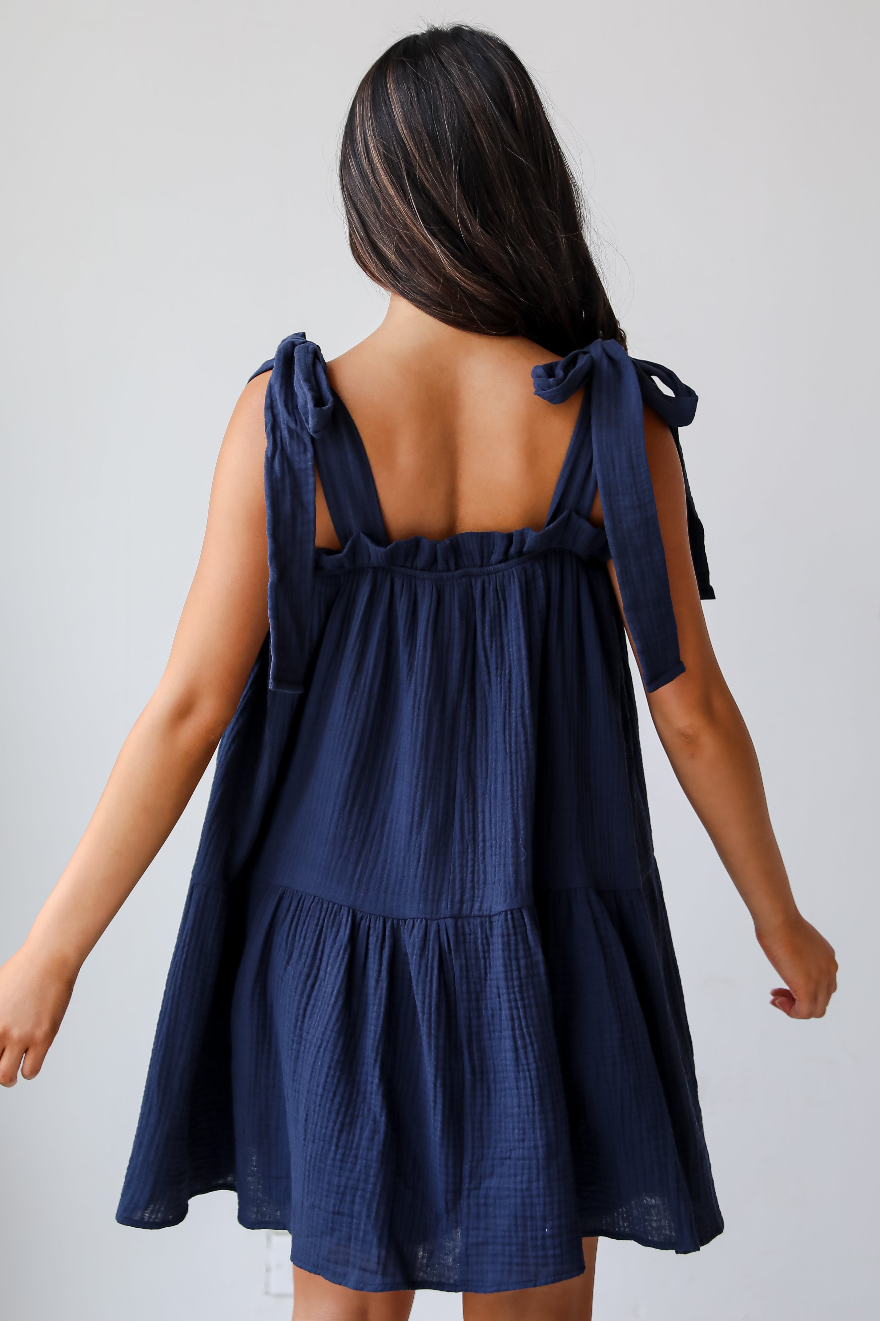 Precious Perspective Navy Linen Mini Dress