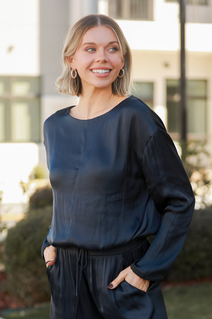 Navy Satin Blouse