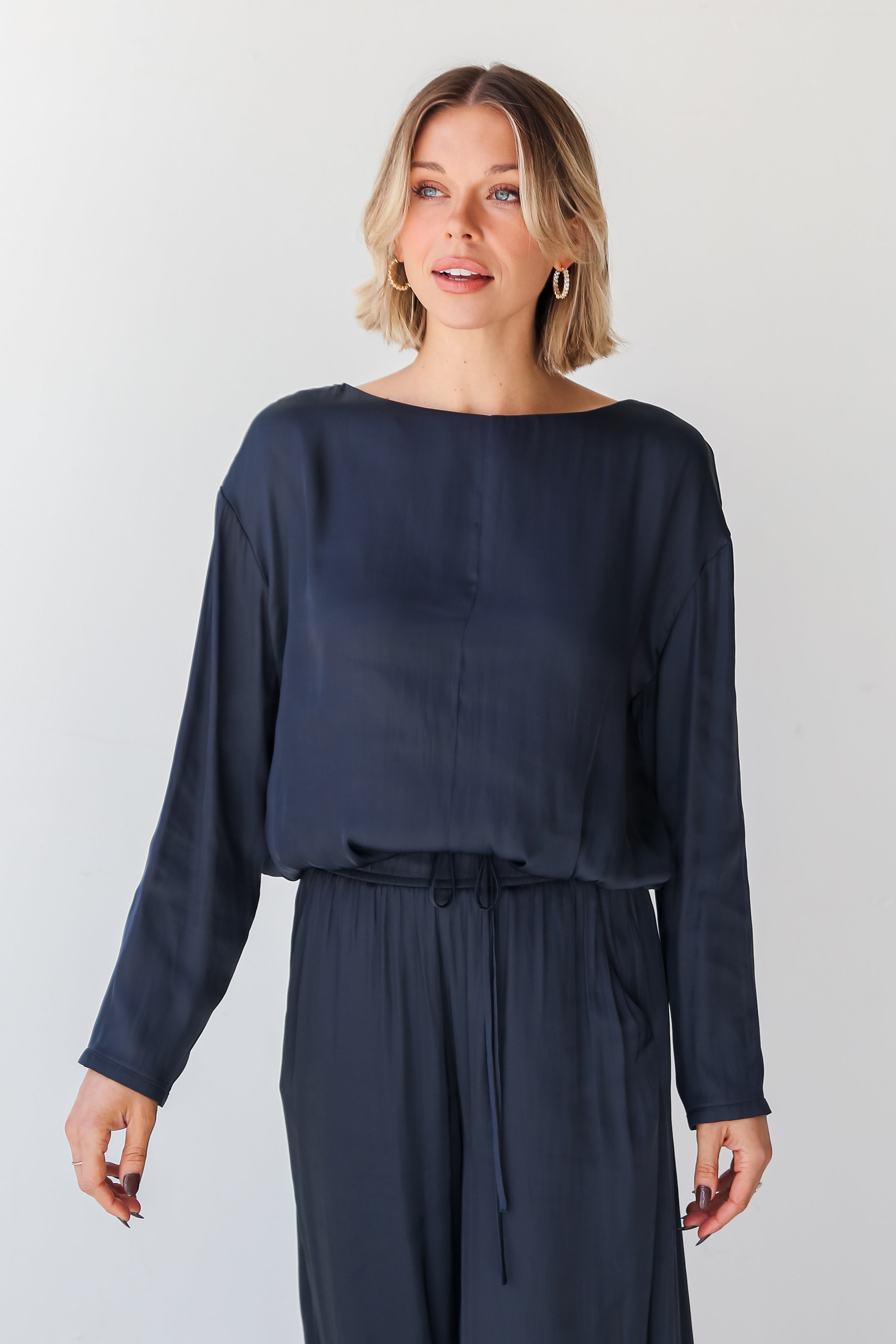 FINAL SALE - Covetable Charm Navy Satin Blouse