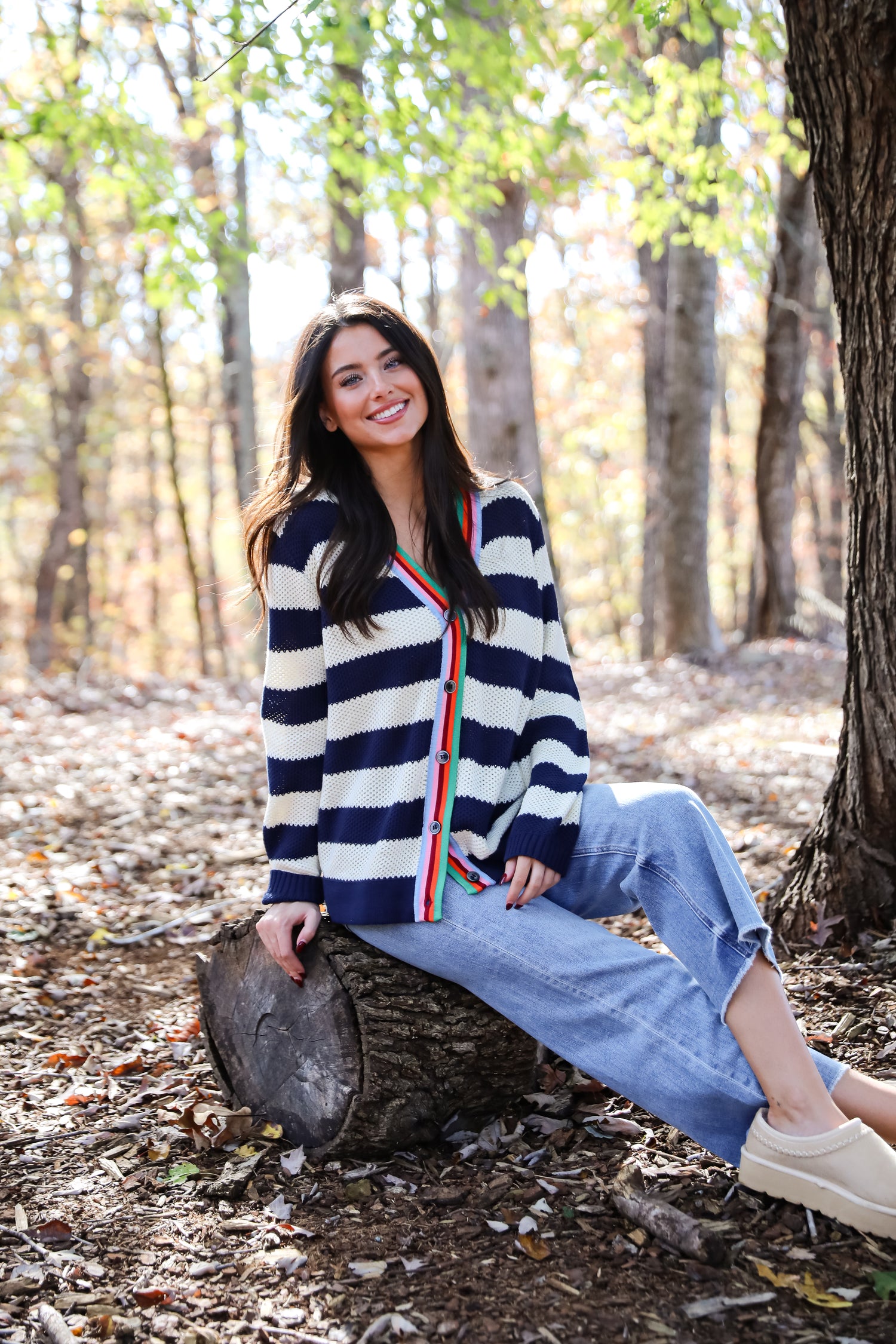 Limitless Radiance Navy Striped Sweater Cardigan