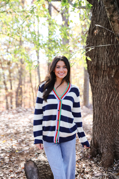 Limitless Radiance Navy Striped Sweater Cardigan