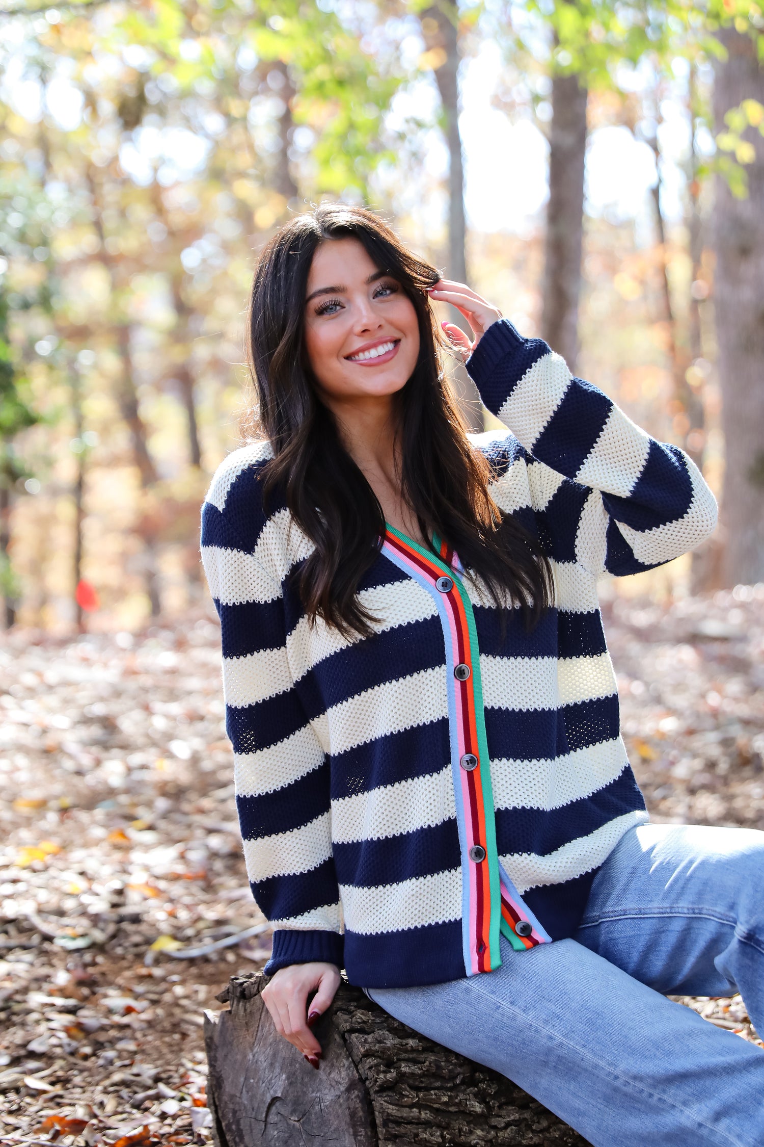 Limitless Radiance Navy Striped Sweater Cardigan