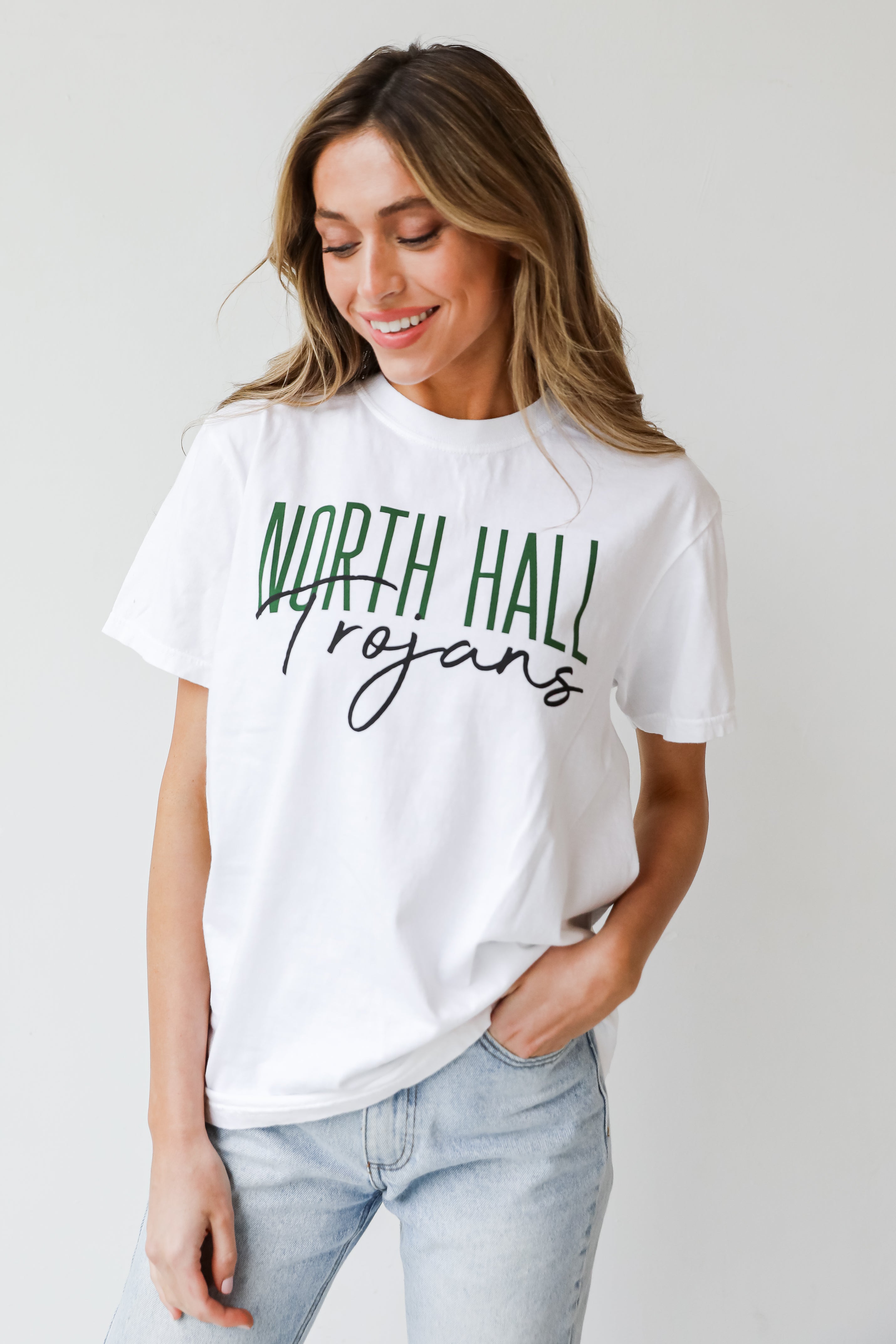 North Hall Trojans Tee on model