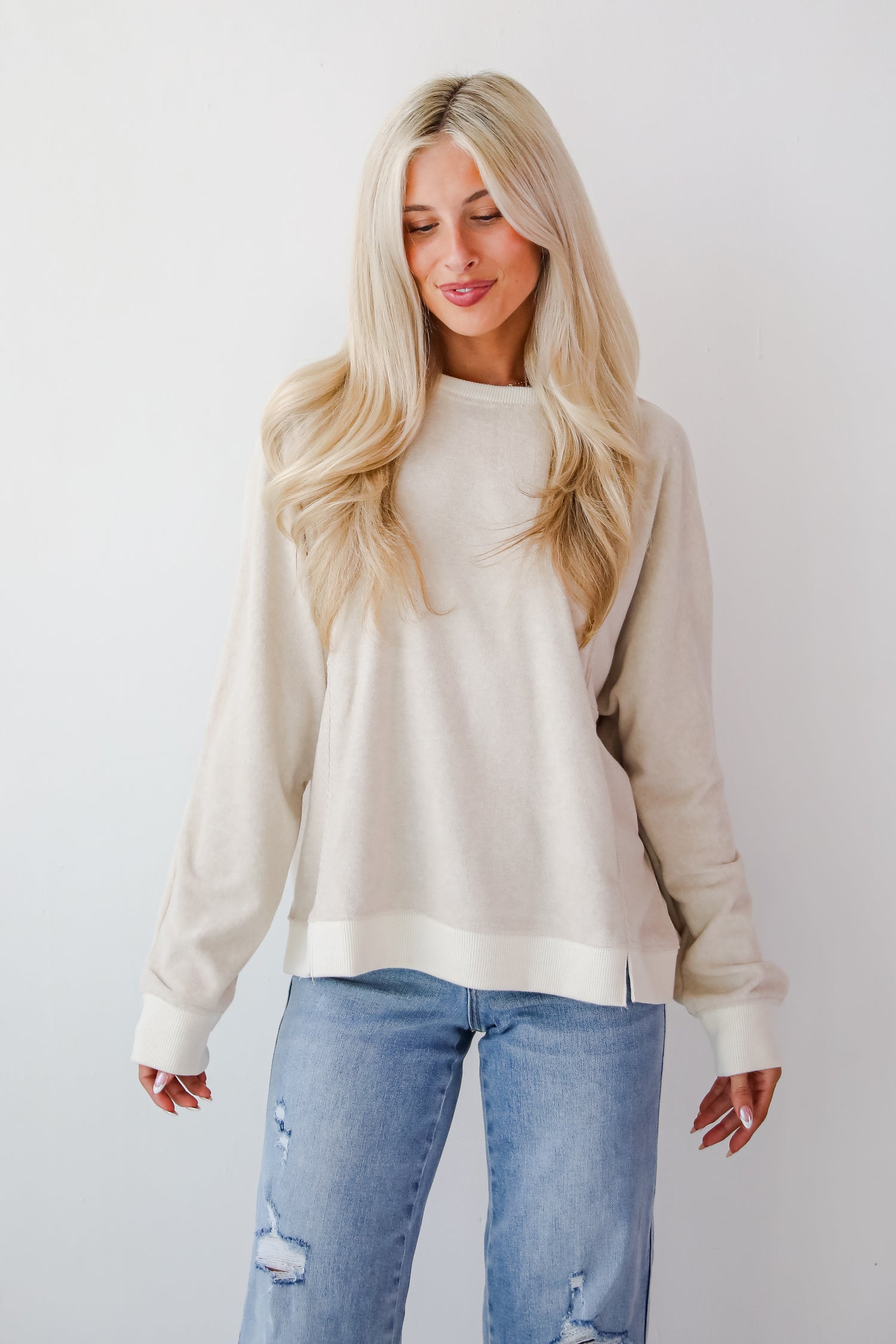 Social Calendar Oatmeal Terry Cloth Pullover