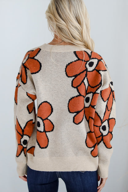 Vibrant Season Natural Floral Sweater