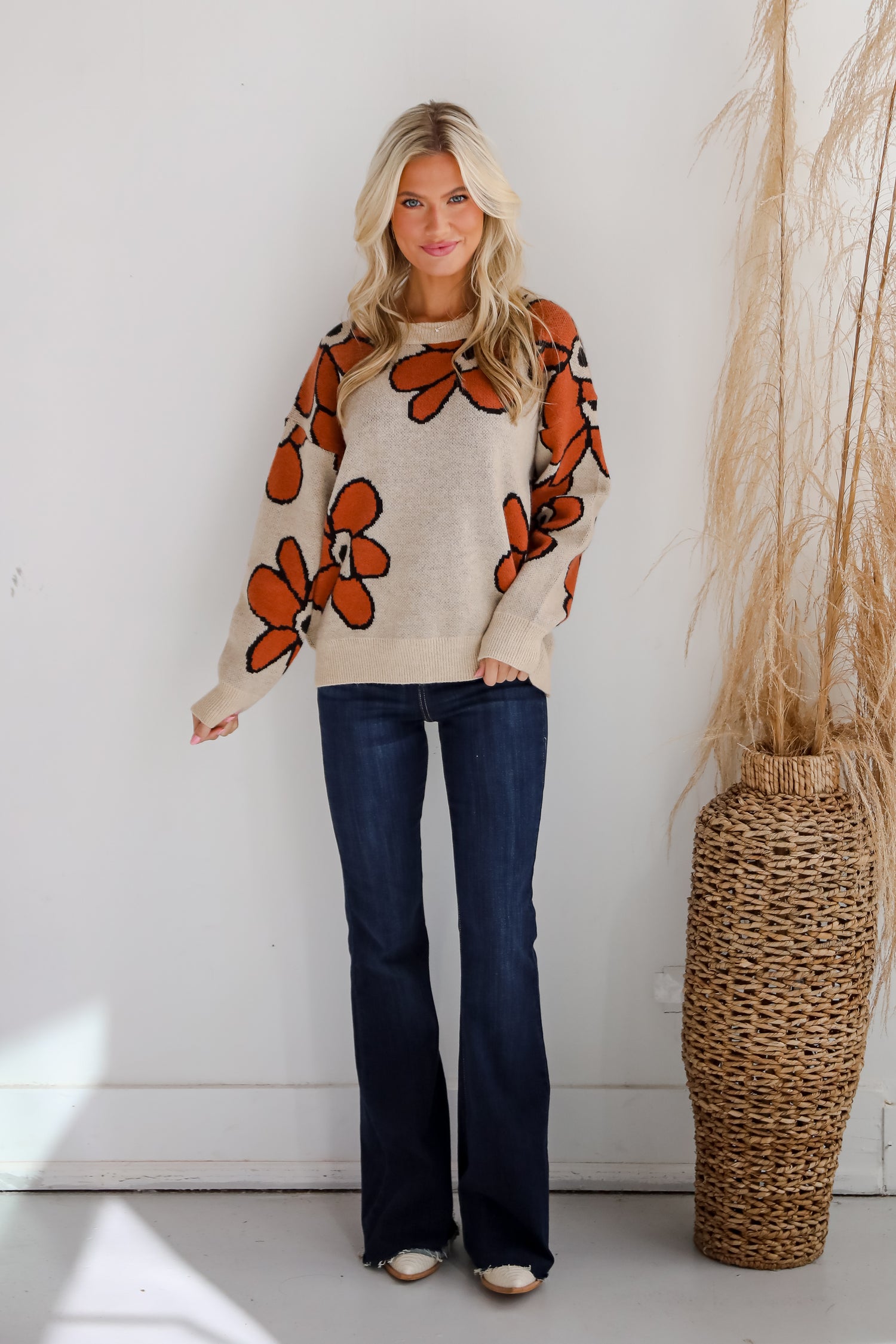 Vibrant Season Natural Floral Sweater