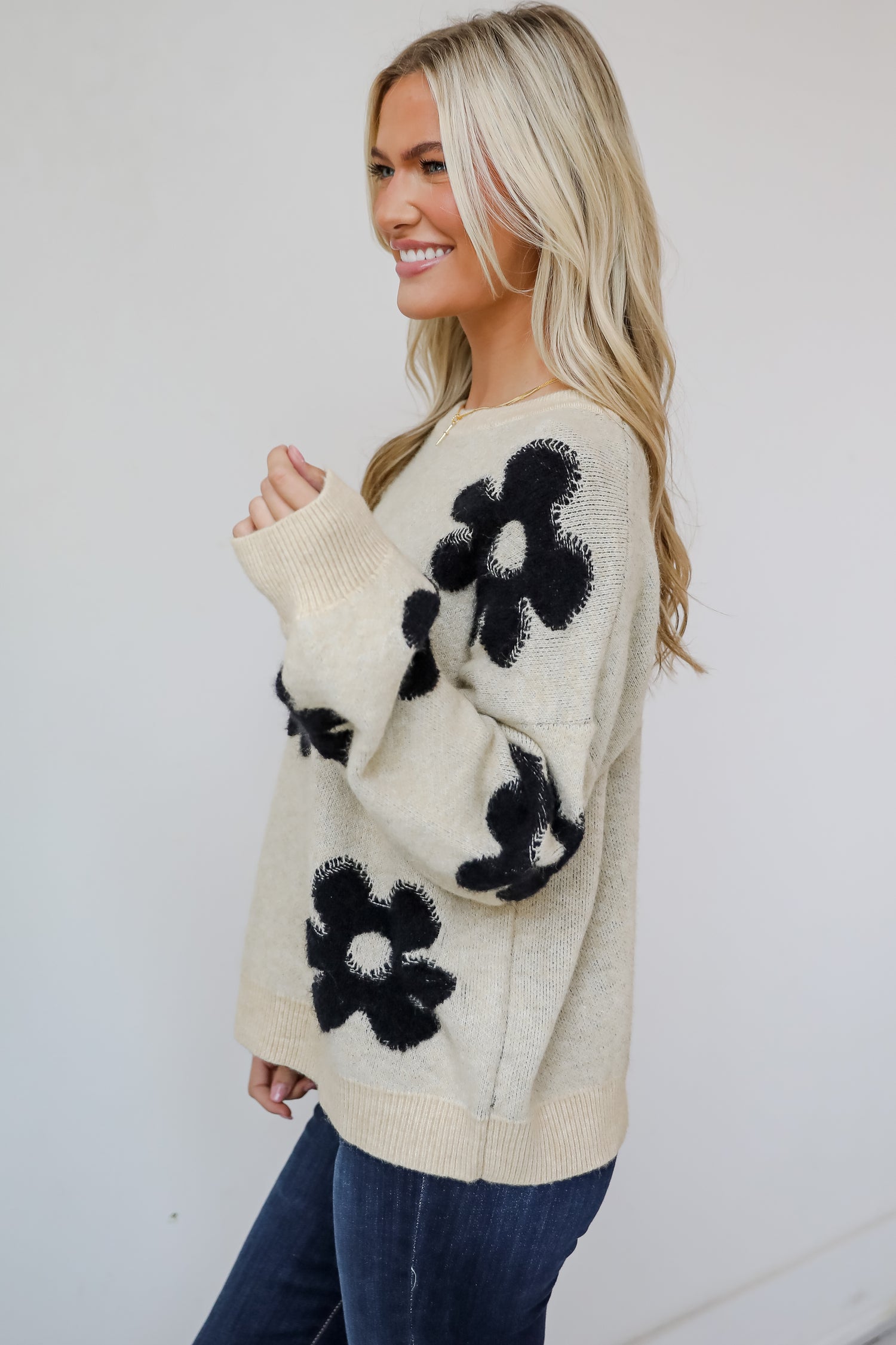 Deluxe Comfort Oatmeal Flower Sweater