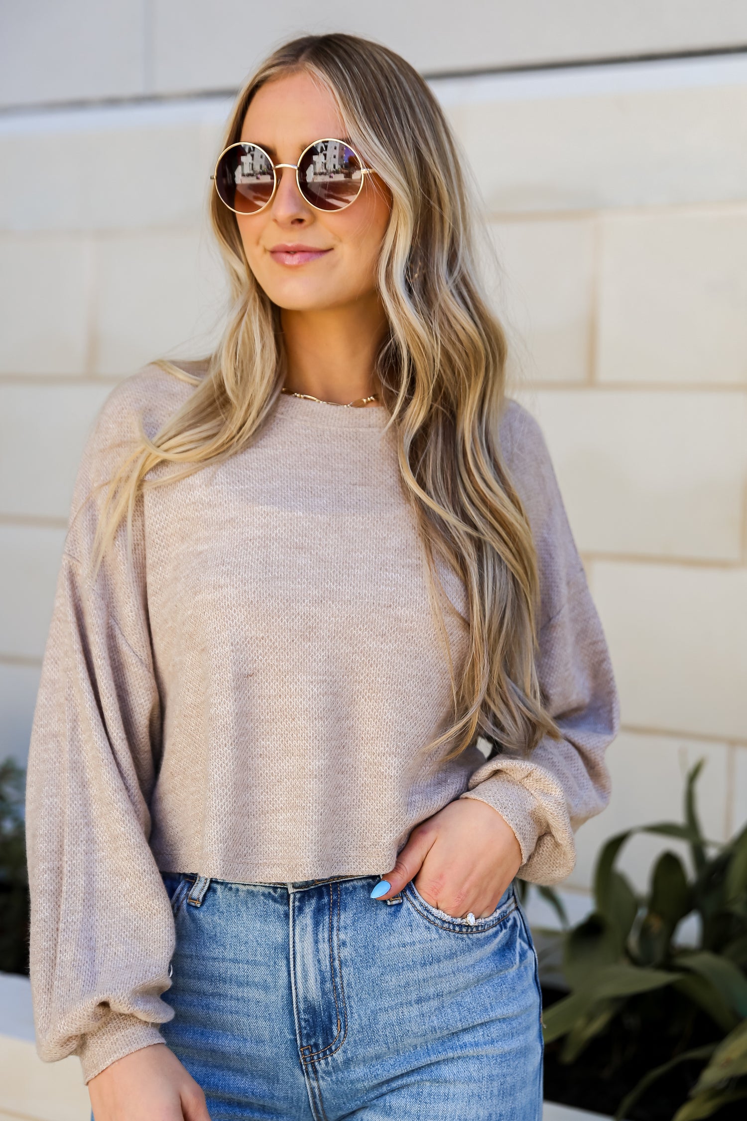 Oatmeal Lightweight Knit Top