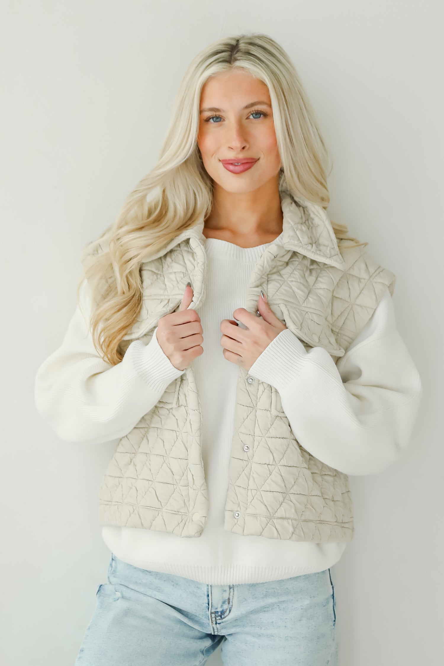 Live For Luxe Light Grey Quilted Vest