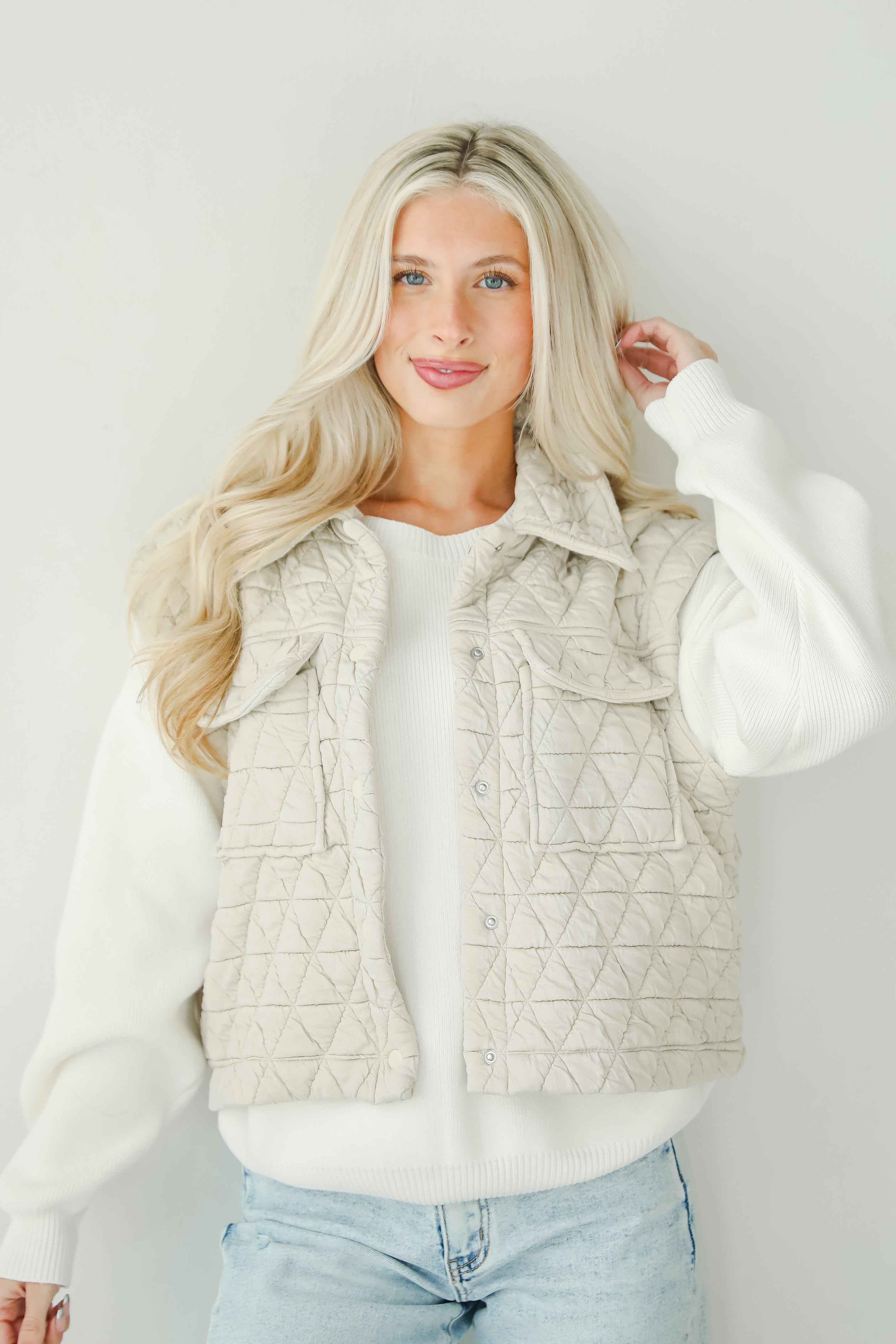 Live For Luxe Light Grey Quilted Vest