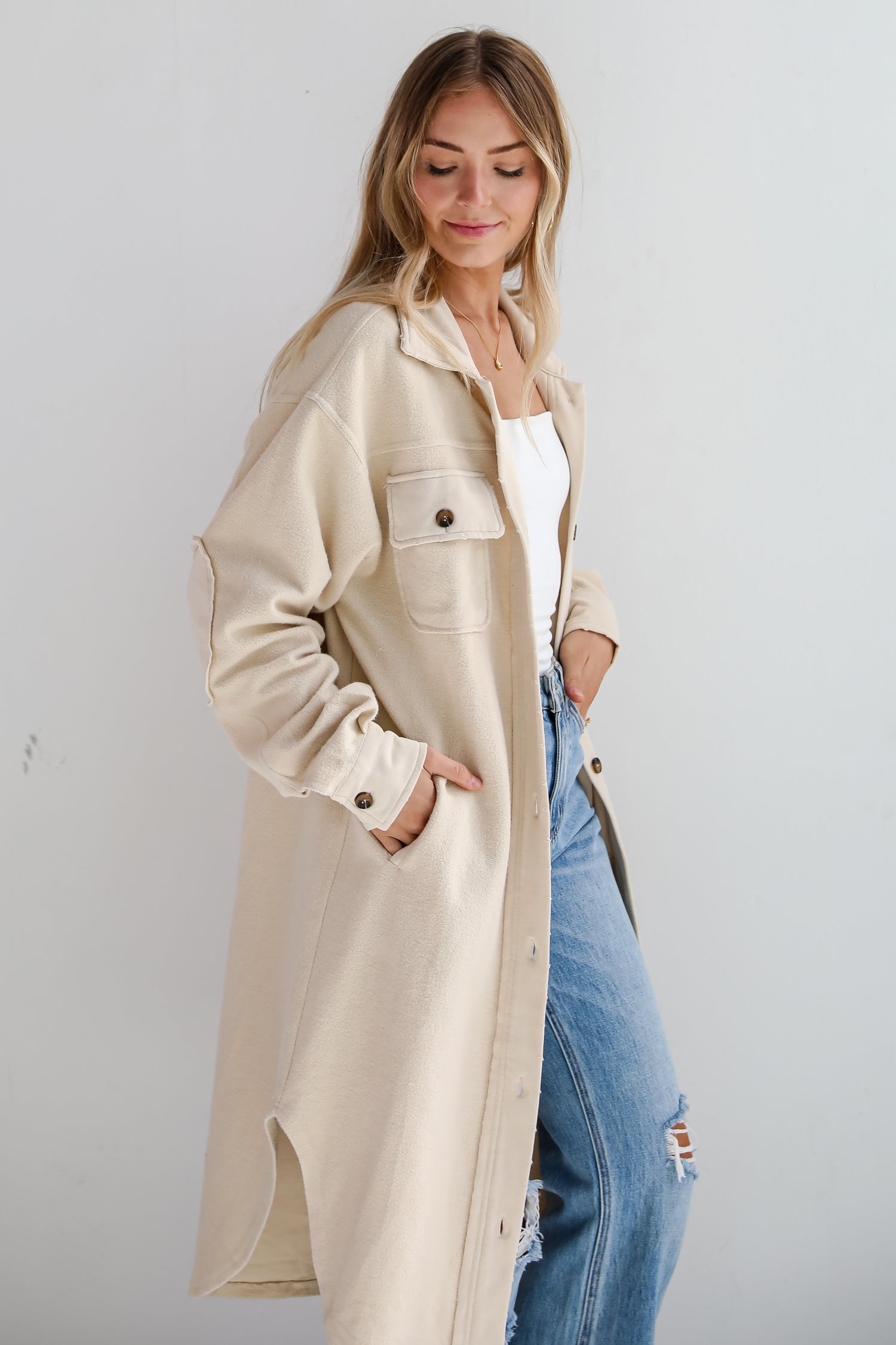 Undeniably Stylish Oatmeal Longline Shacket