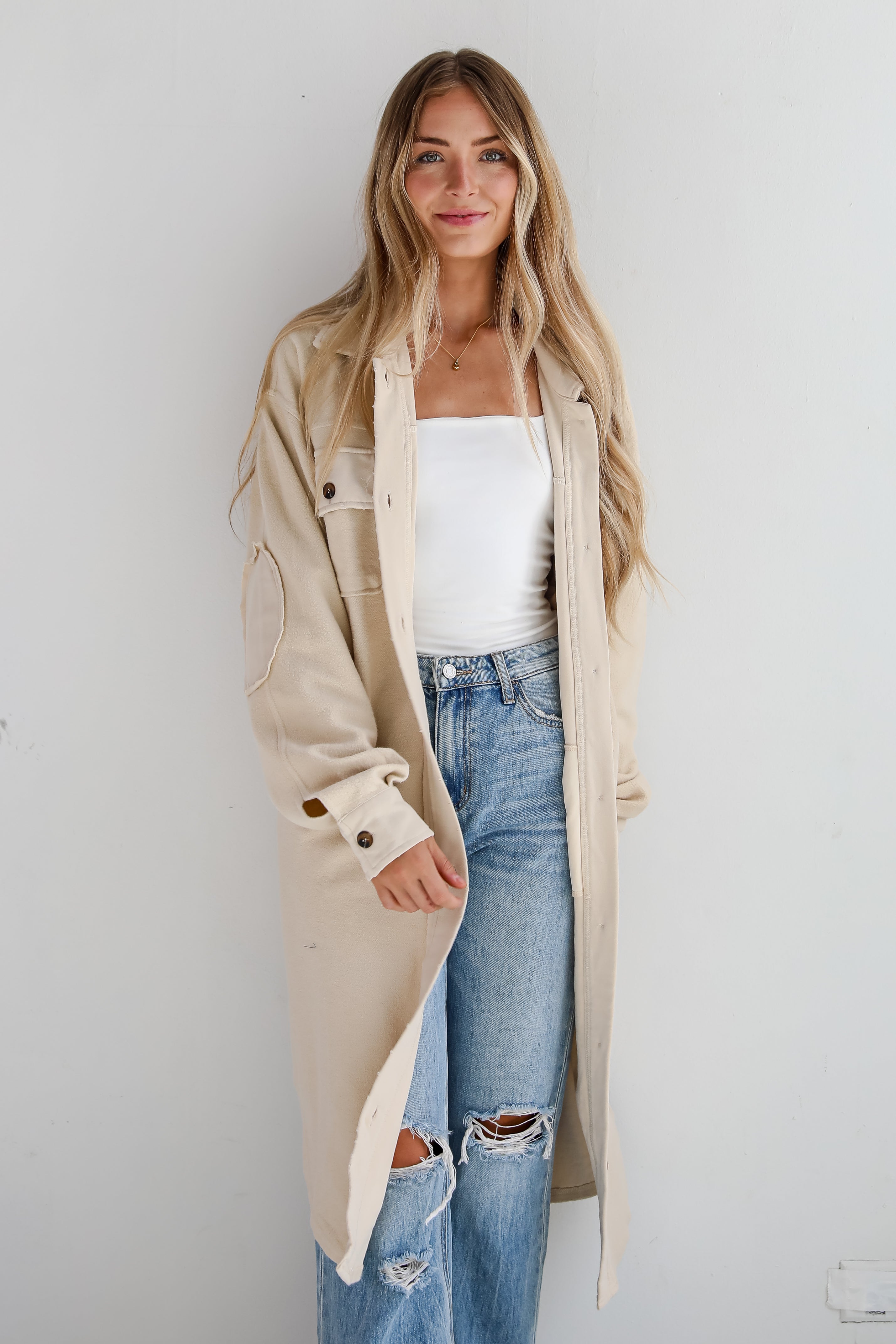 Undeniably Stylish Oatmeal Longline Shacket