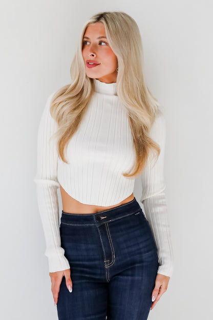 Decidedly Flirtatious Ribbed Mock Neck Top