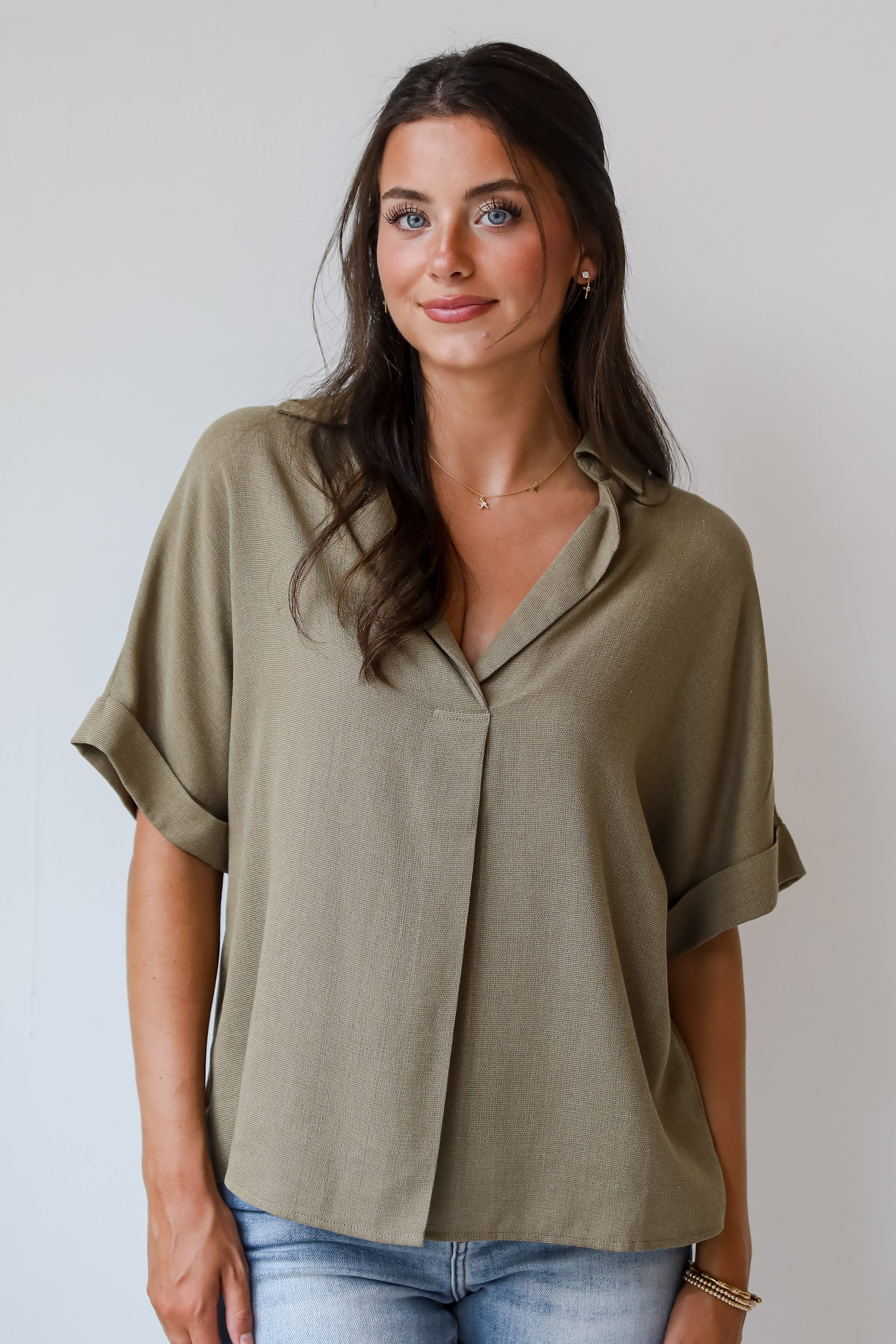 Breezy Fascination Olive Blouse