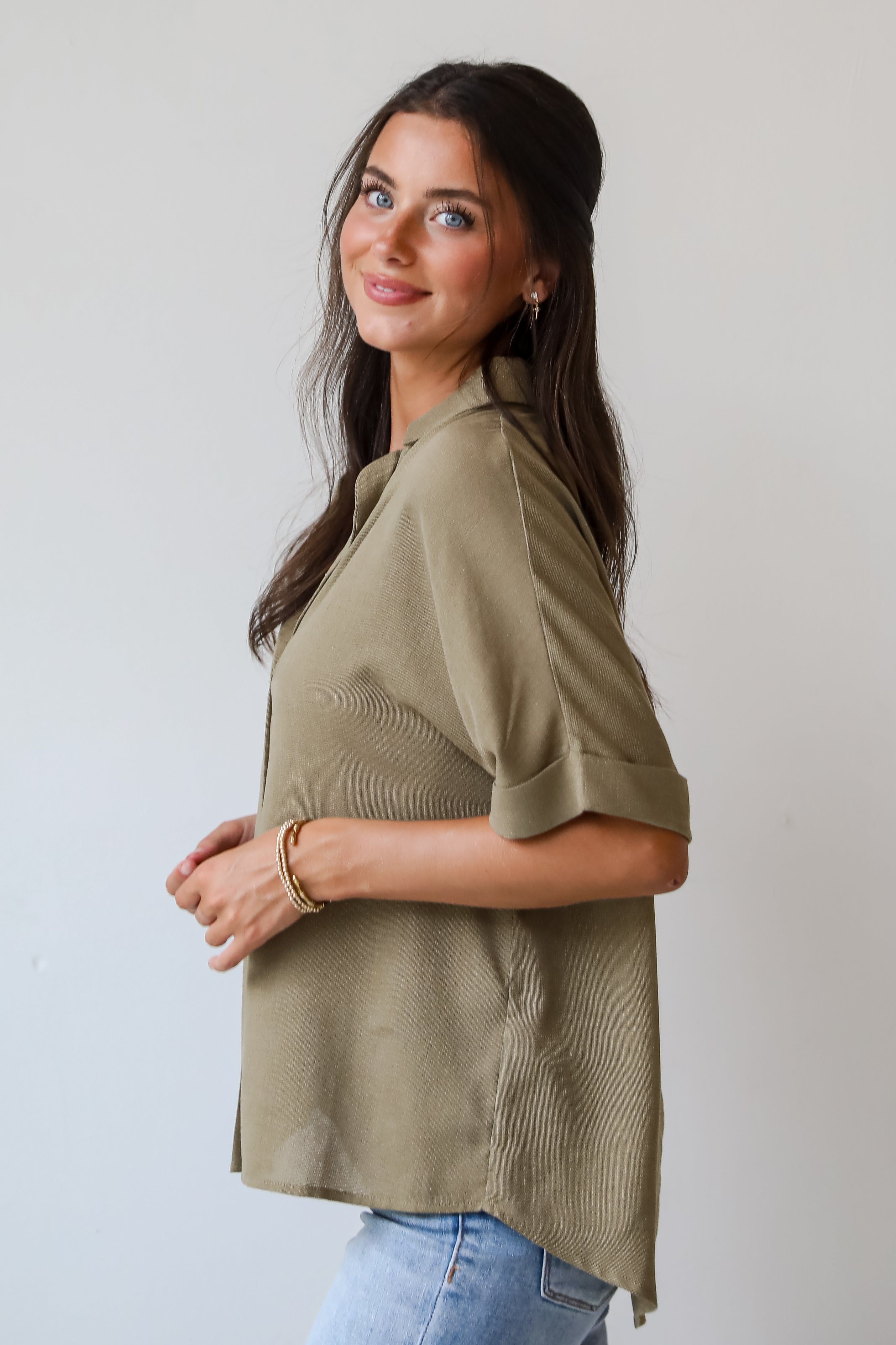 Breezy Fascination Olive Blouse