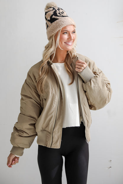 Coziest Forecast Light Olive Bomber Jacket