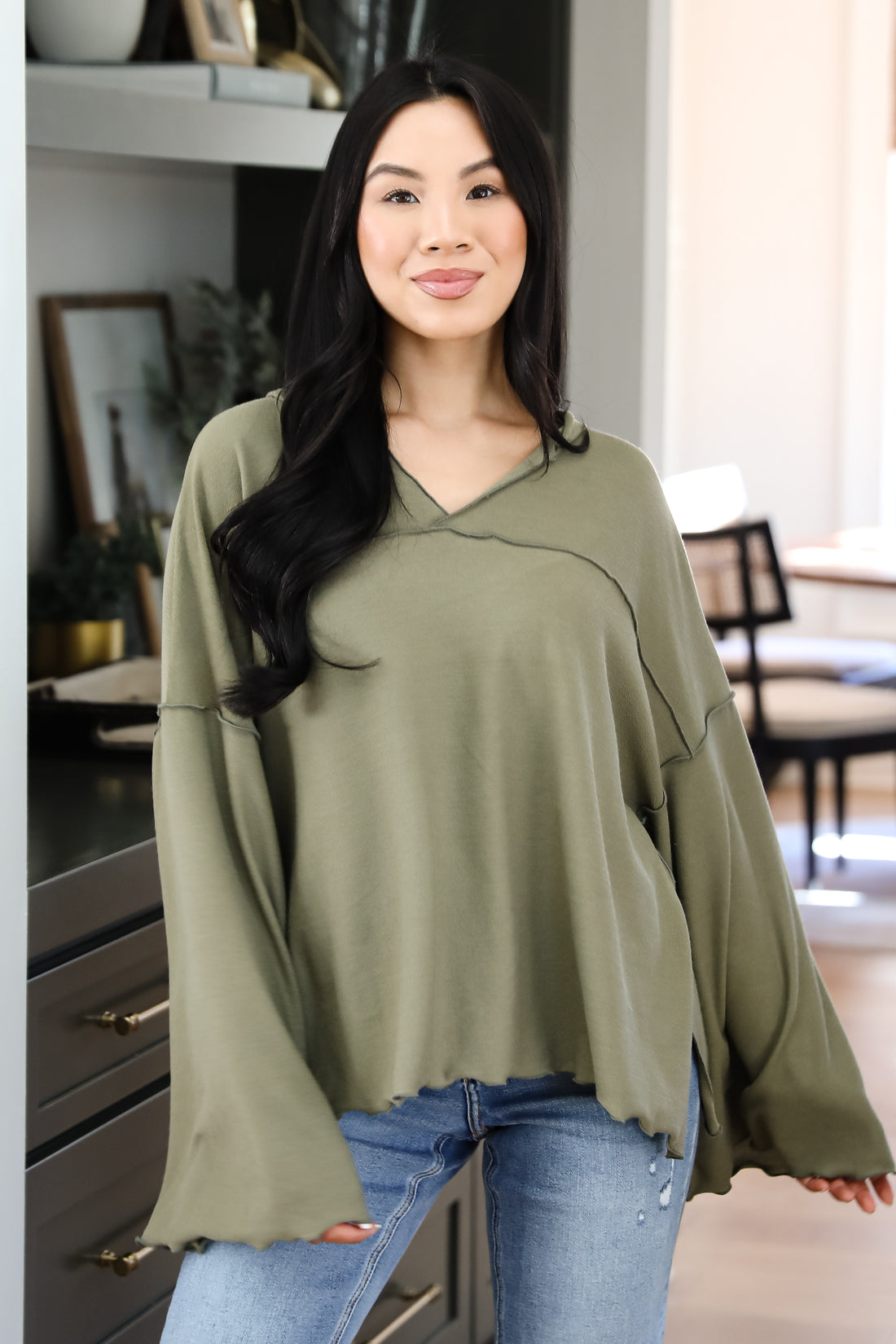 Playful Comfort Olive Hooded Top