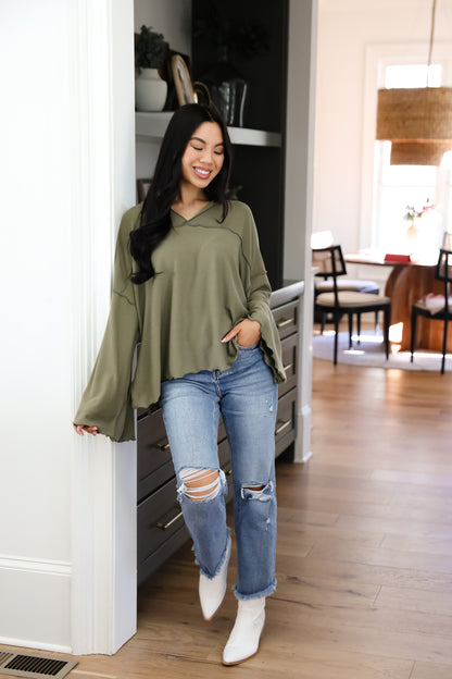 Playful Comfort Olive Hooded Top