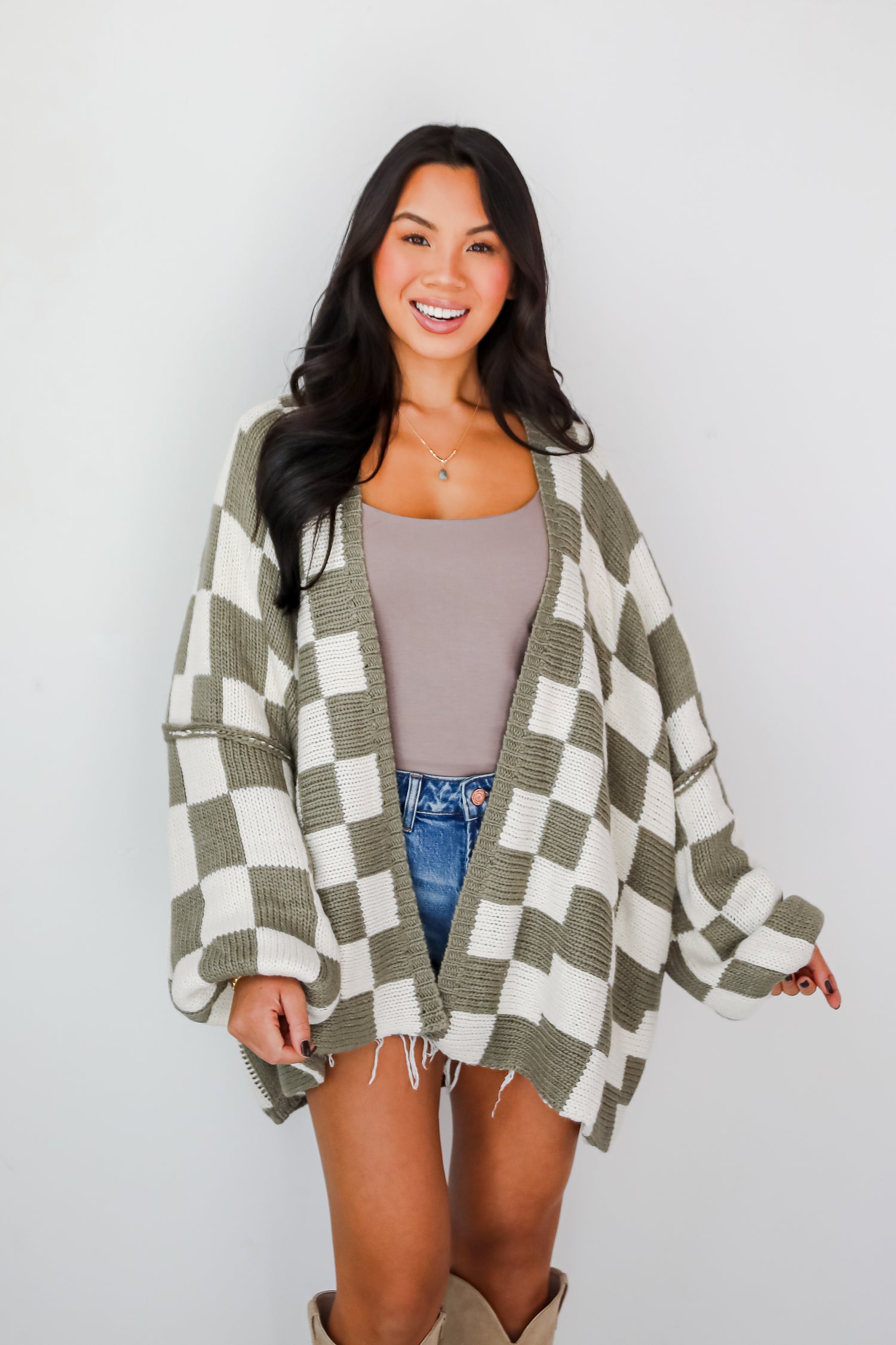 Marvelously Cozy Checkered Sweater Cardigan