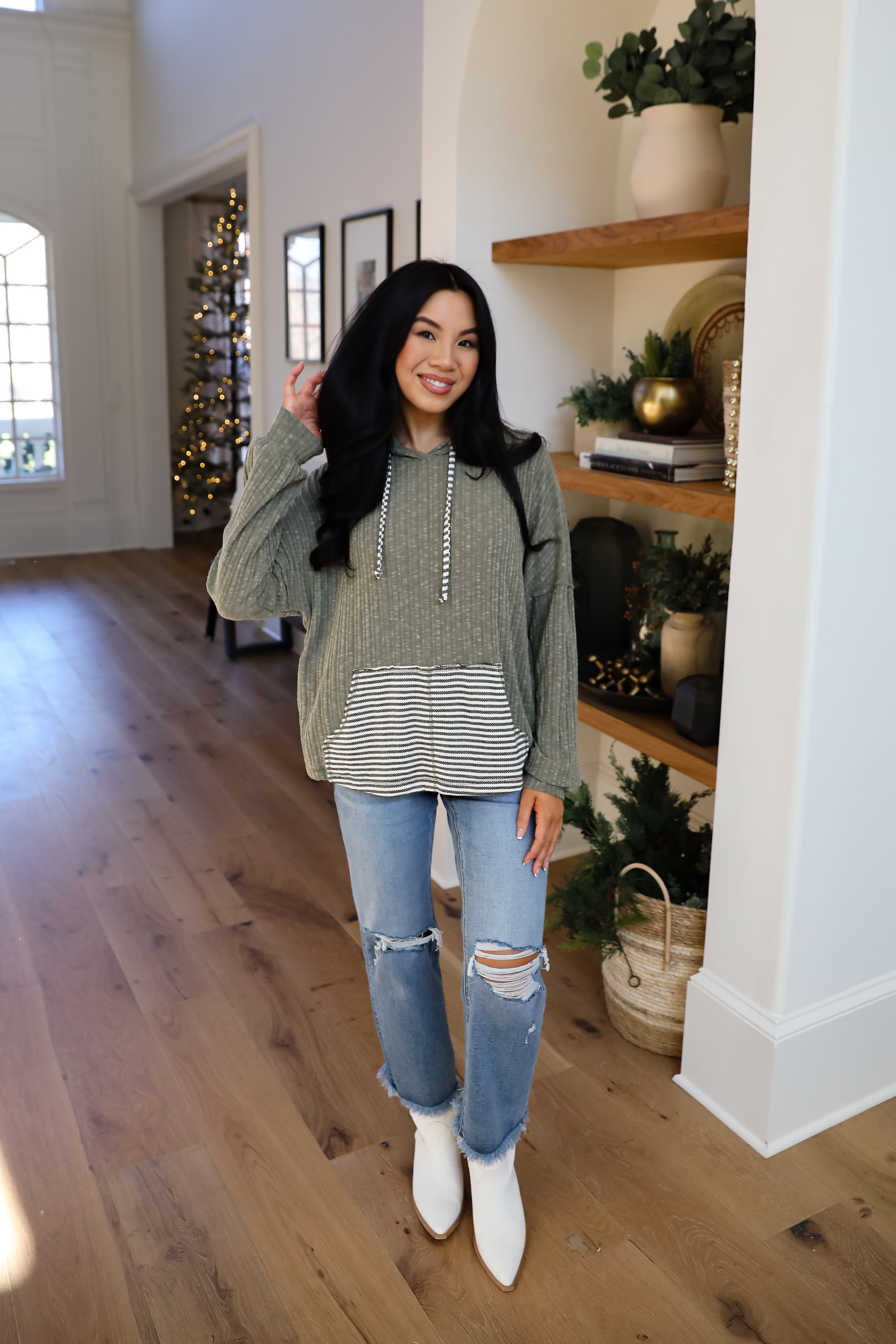 Cute Weekends Olive Hooded Top