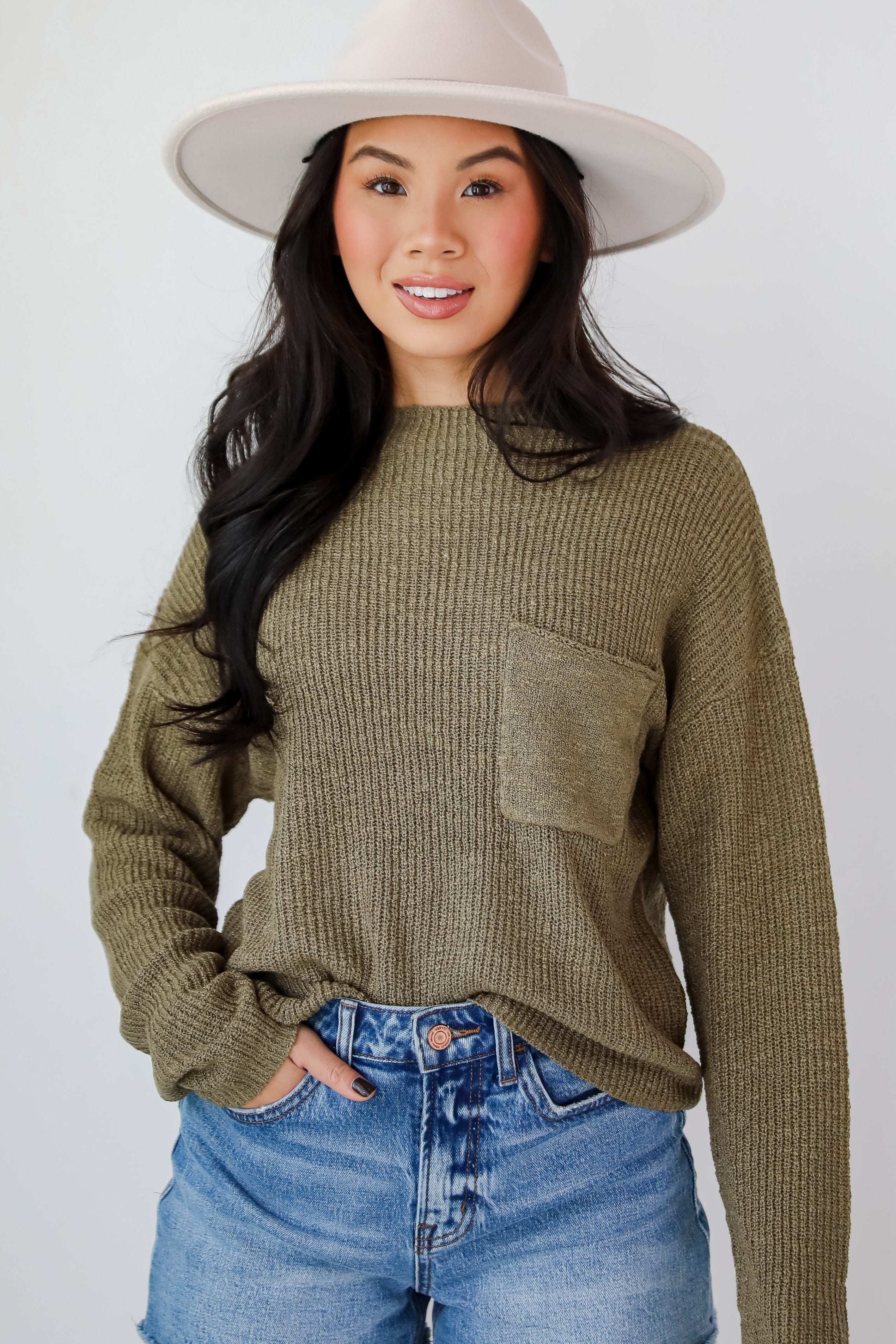 Maximum Cozy Olive Lightweight Knit Sweater