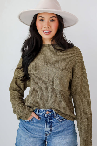 Maximum Cozy Olive Lightweight Knit Sweater