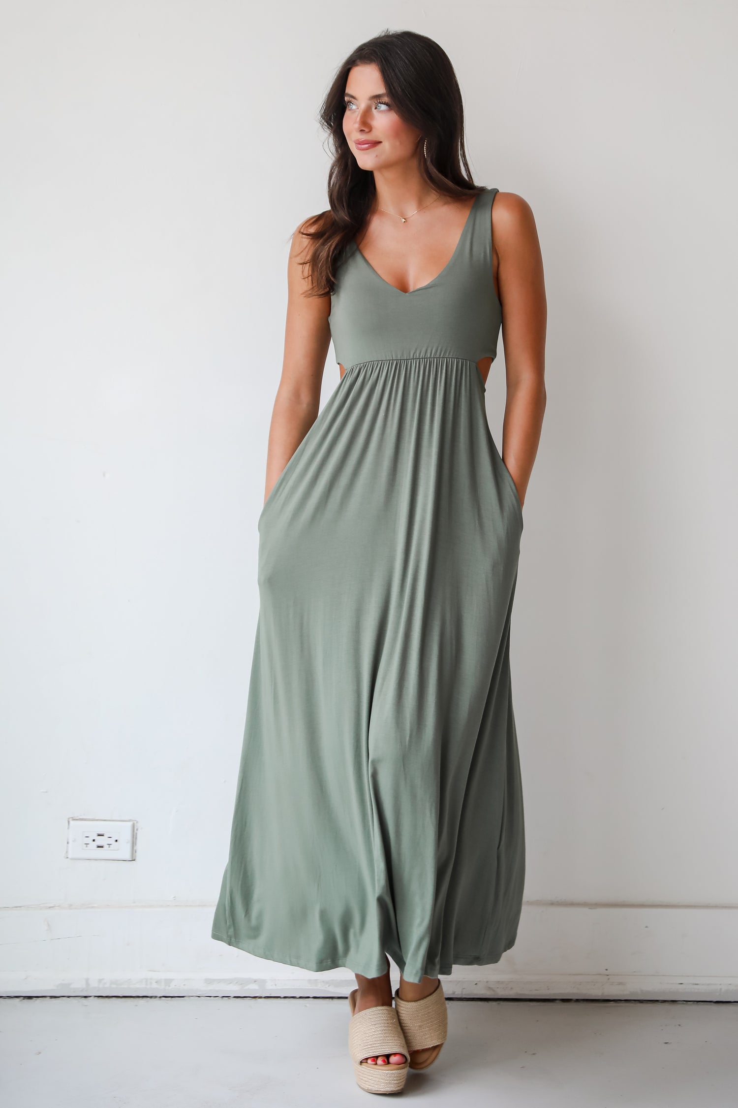 Advanced Style Olive Cutout Maxi Dress