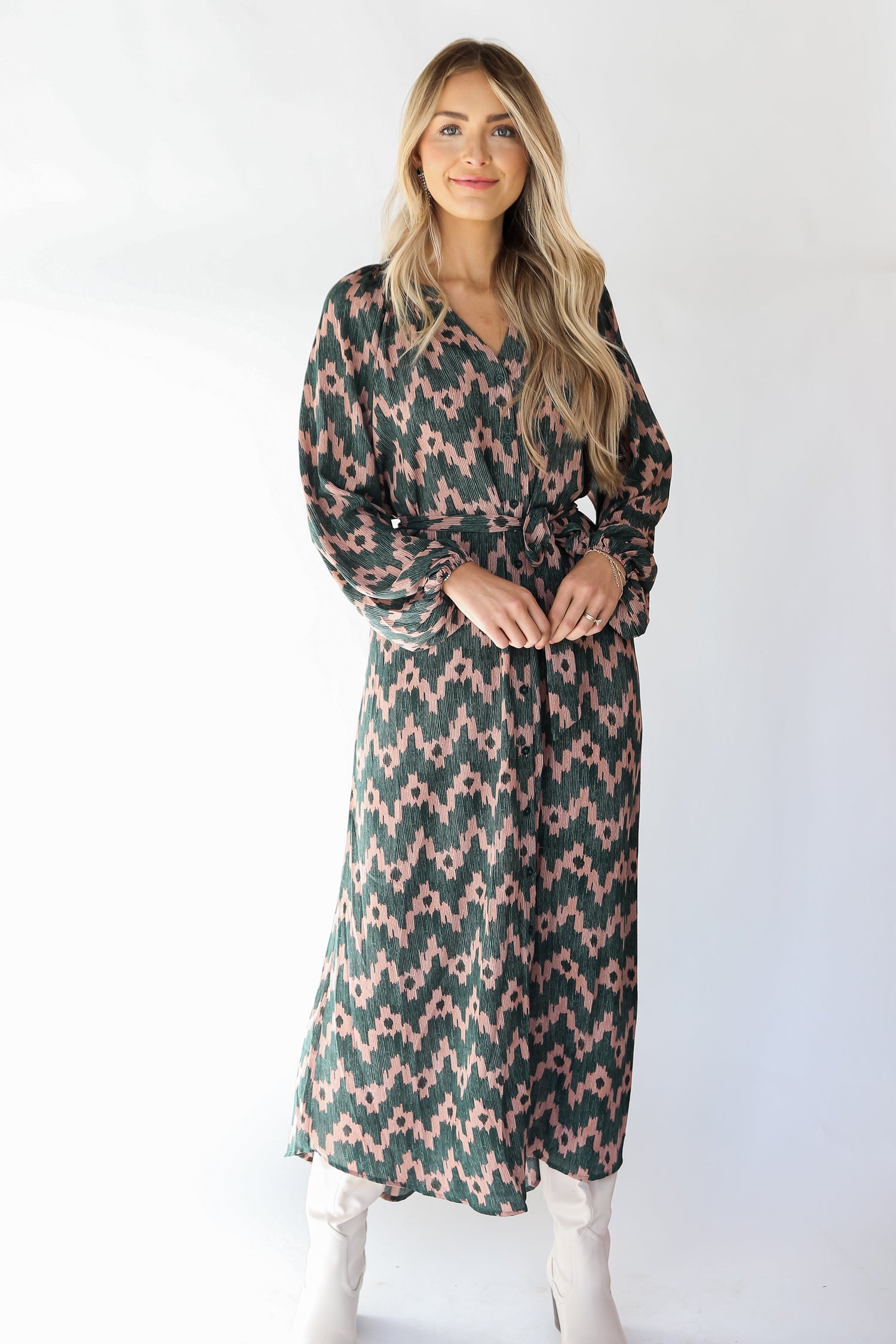 long sleeve Hunter Green Maxi Dress