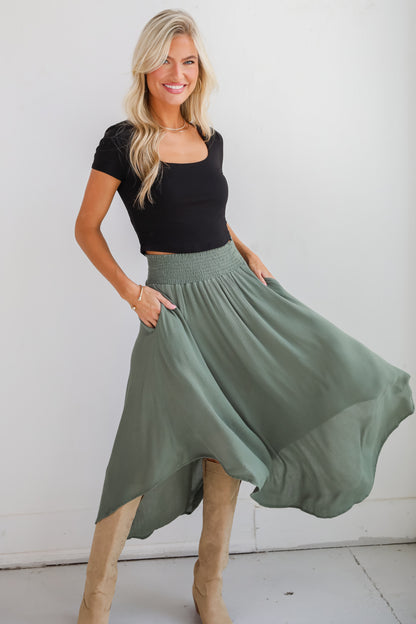 Sensational Purpose Olive Midi Skirt