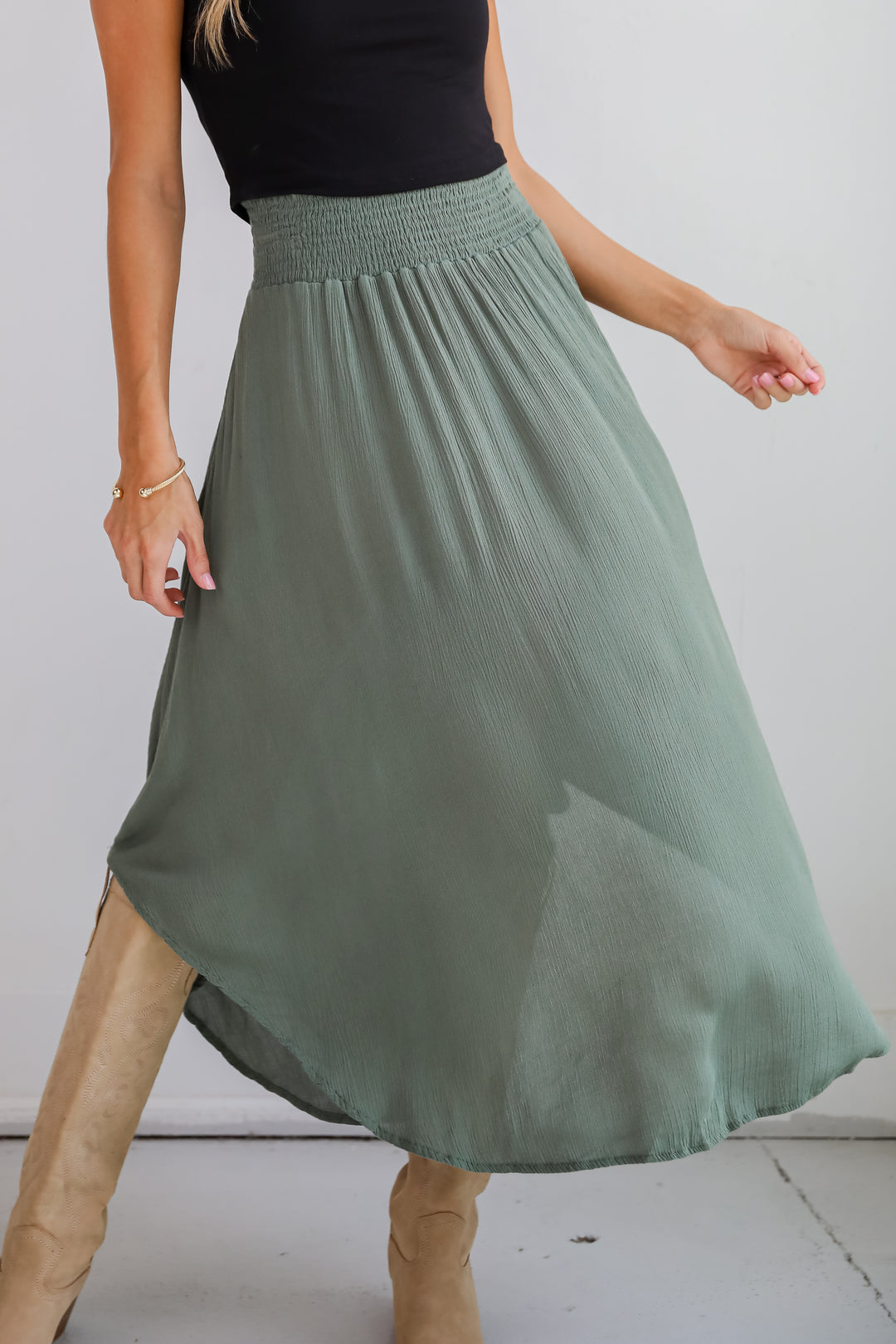 Sensational Purpose Olive Midi Skirt