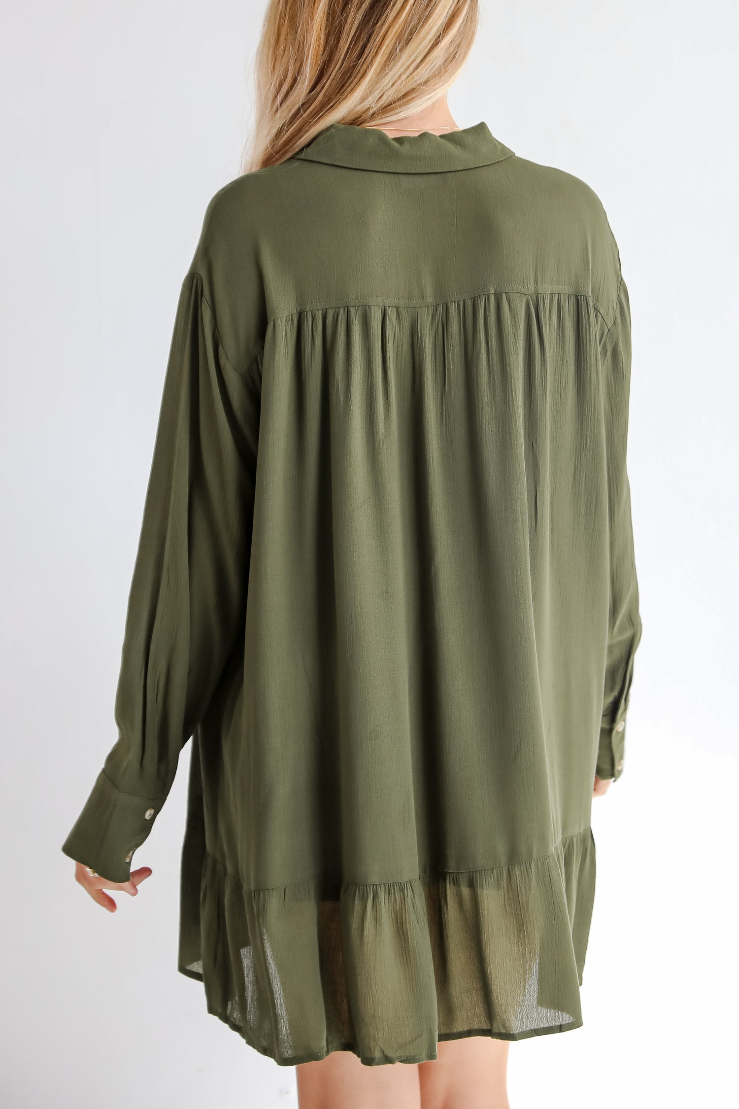 Approachably Adorable Olive Button Front Mini Dress