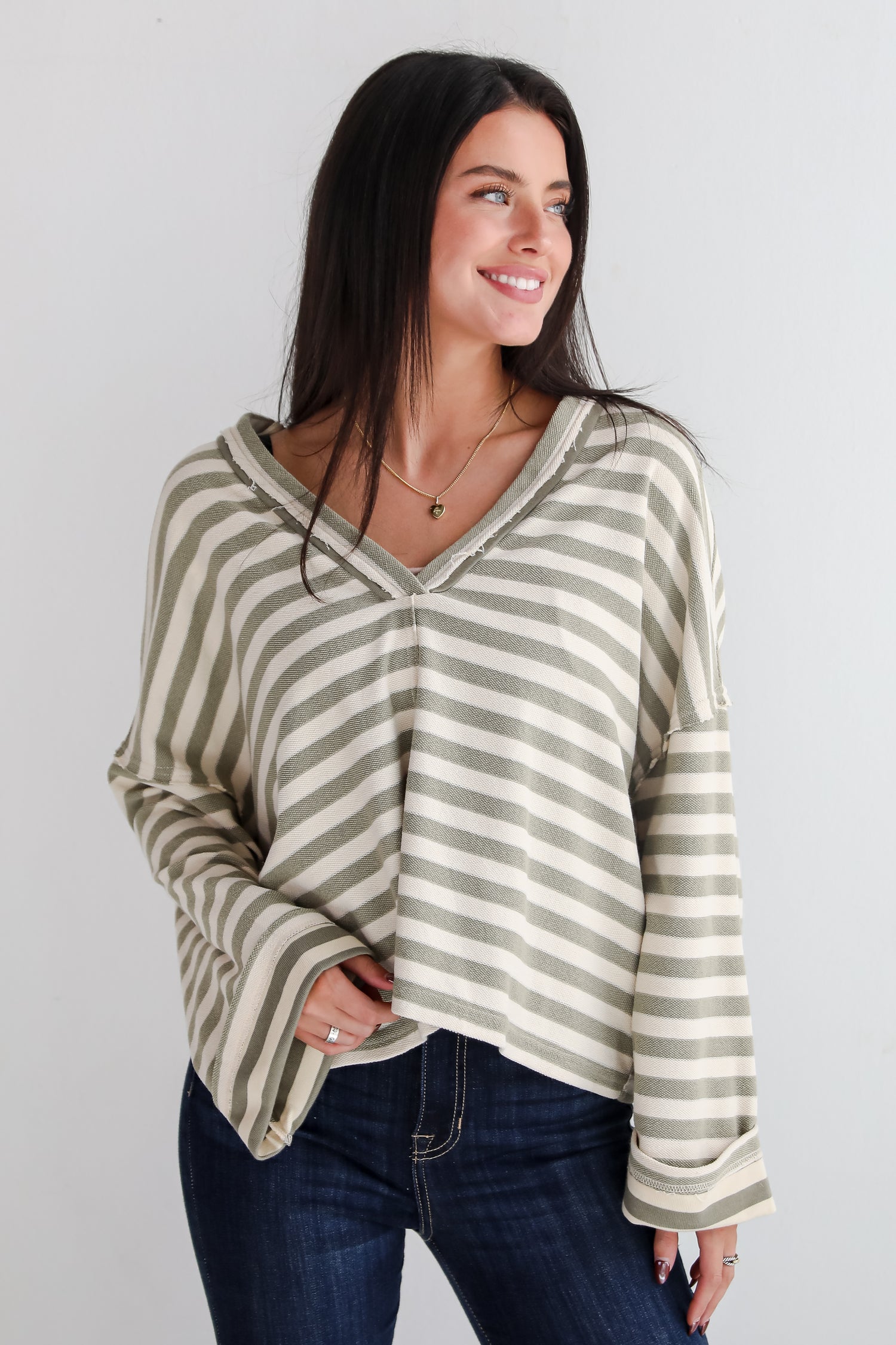 Iconic Composure Light Olive Striped Top