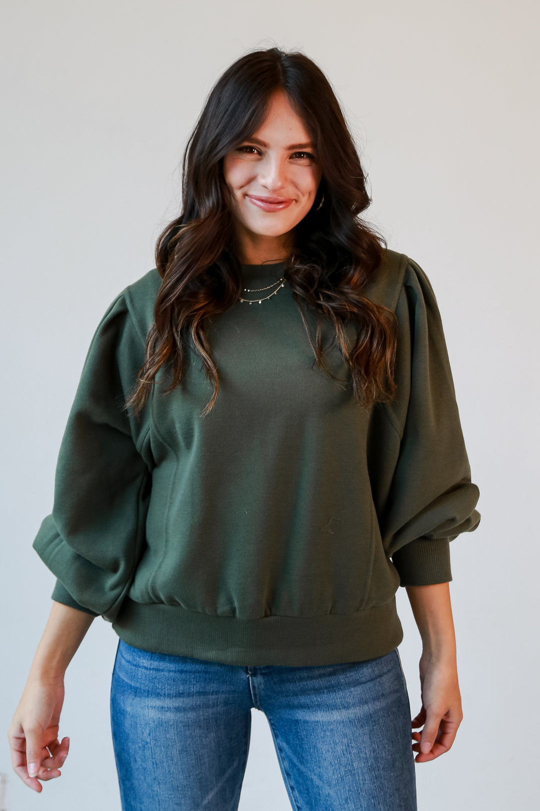 Olive Fleece Sweatshirt front view