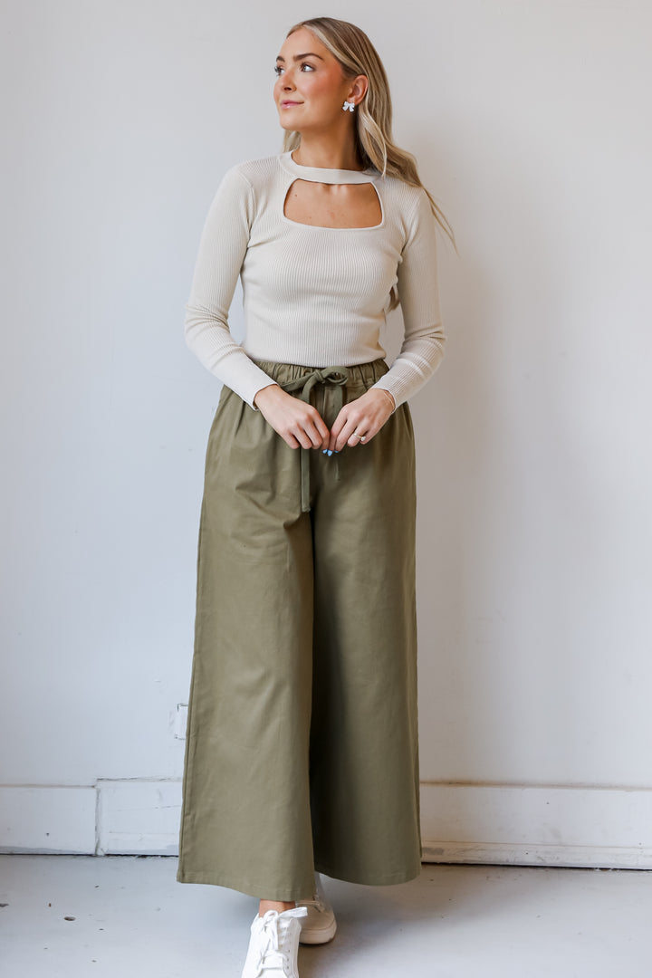 high rise Olive Wide Leg Pants