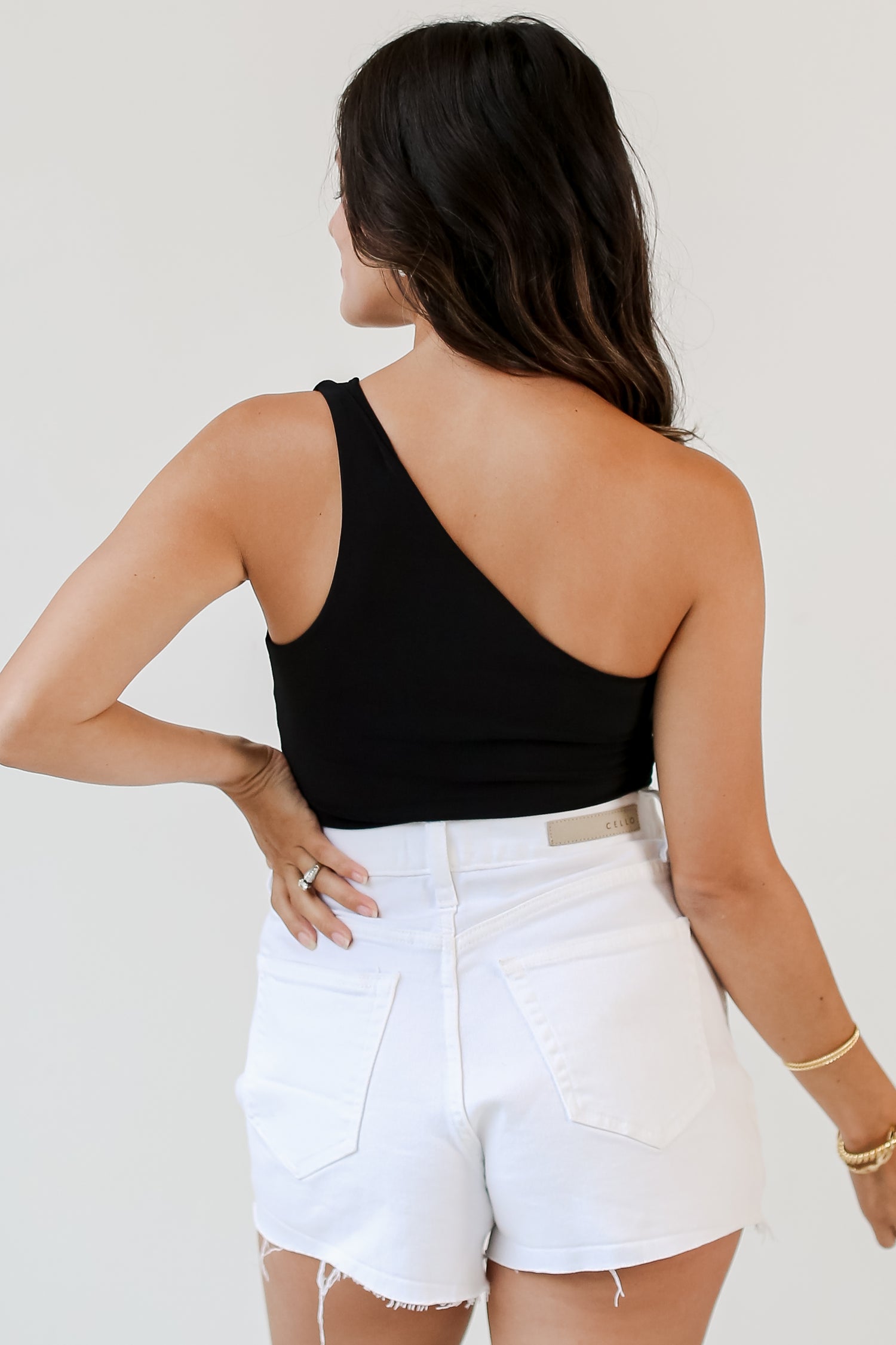 black One-Shoulder Bodysuit back view