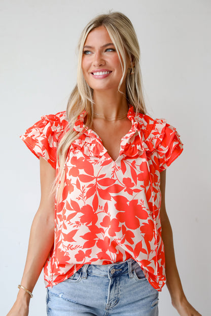 Poised Moment Orange Floral Blouse