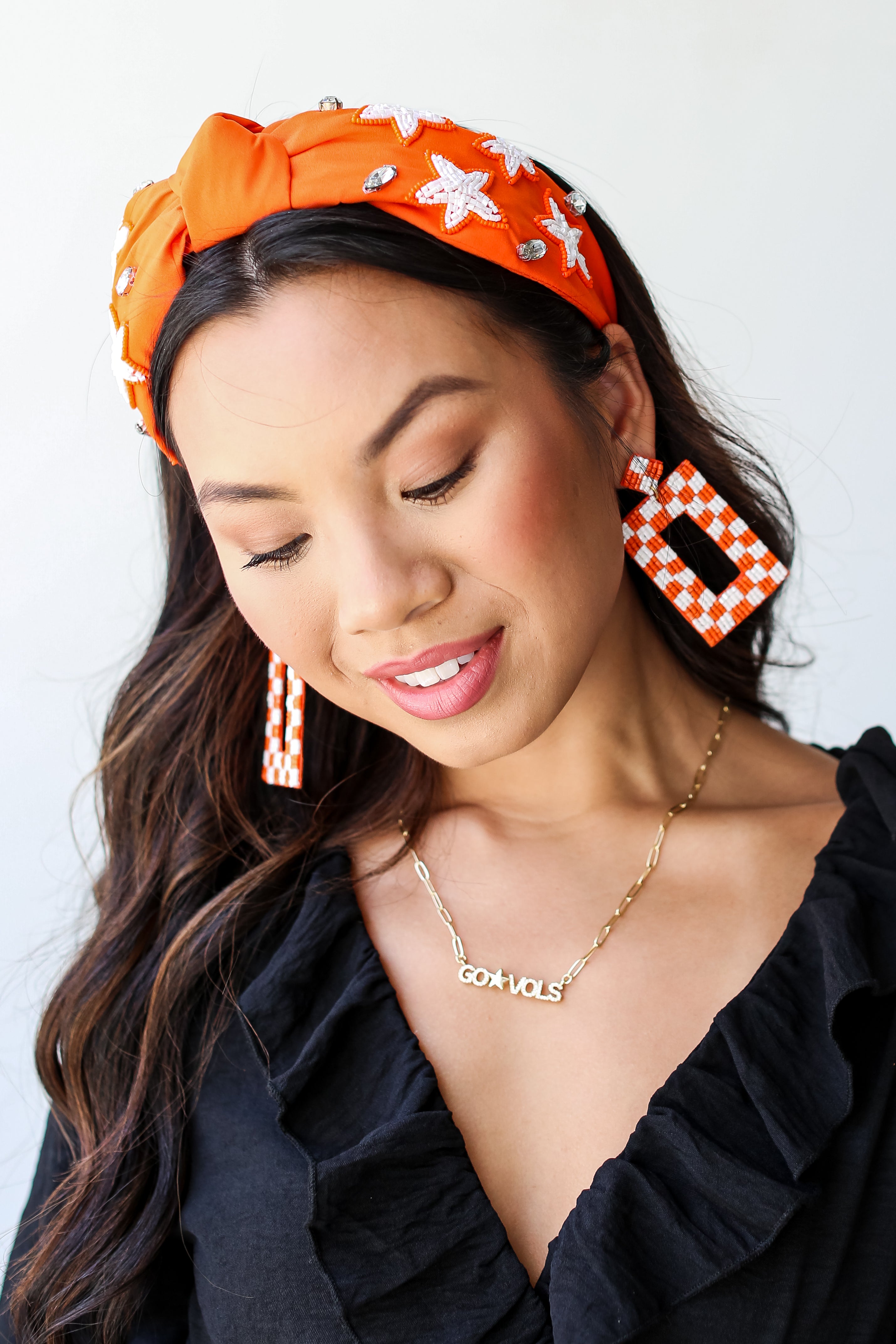 Orange Star + Gemstone Knotted Headband front view