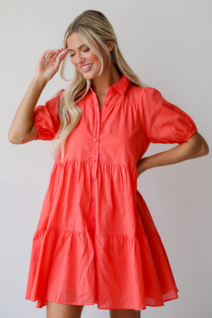 Sunshine Chic Coral Tiered Mini Dress