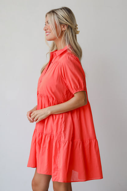 Sunshine Chic Coral Tiered Mini Dress