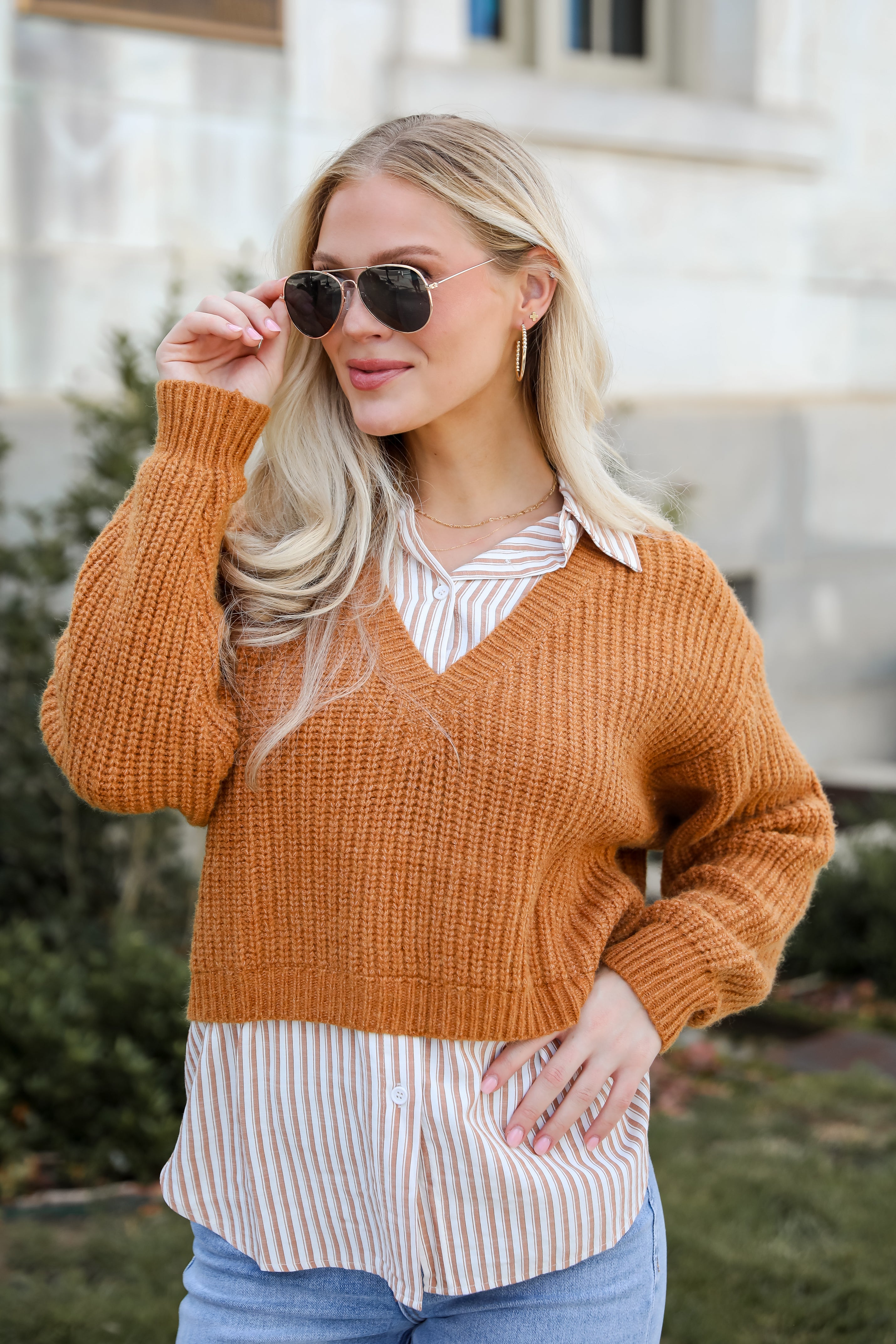 Seasonally Posh Brown Sweater Vest Blouse